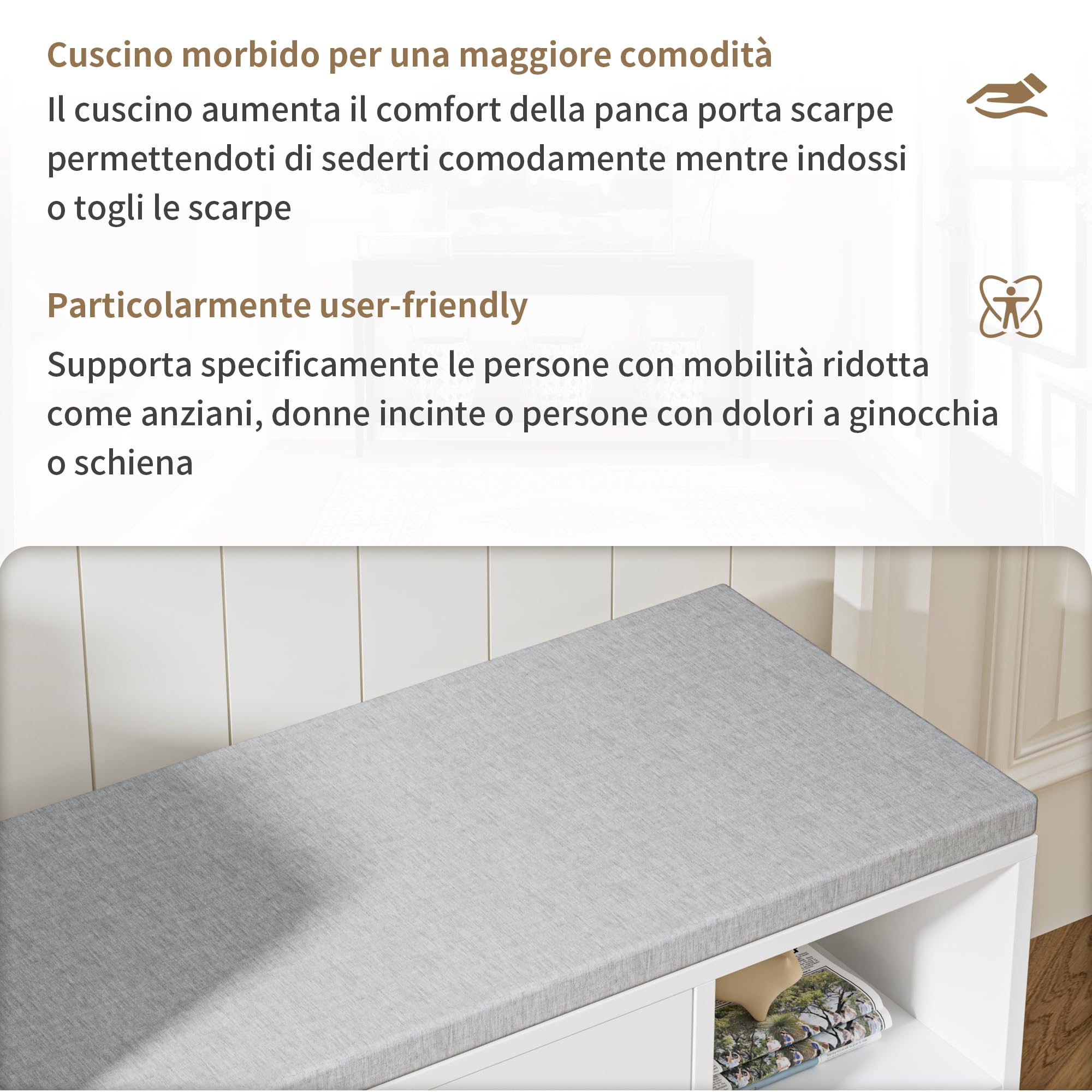 BonVache Panca Scarpiera da ingresso, altezza regolabile, organizzatore scarpe con armadio di archiviazione e 3 spazi aperti, per ingresso, corridoio, anticamera, 105 x 34 x 67 cm, Bianco