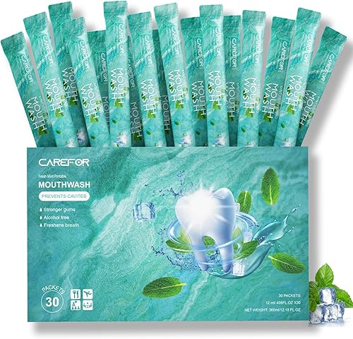 Enjuague bucal de tamaño de viaje, paquetes portátiles para llevar, sin alcohol ni flúor, tiras de enjuague bucal de menta fresca para una higiene