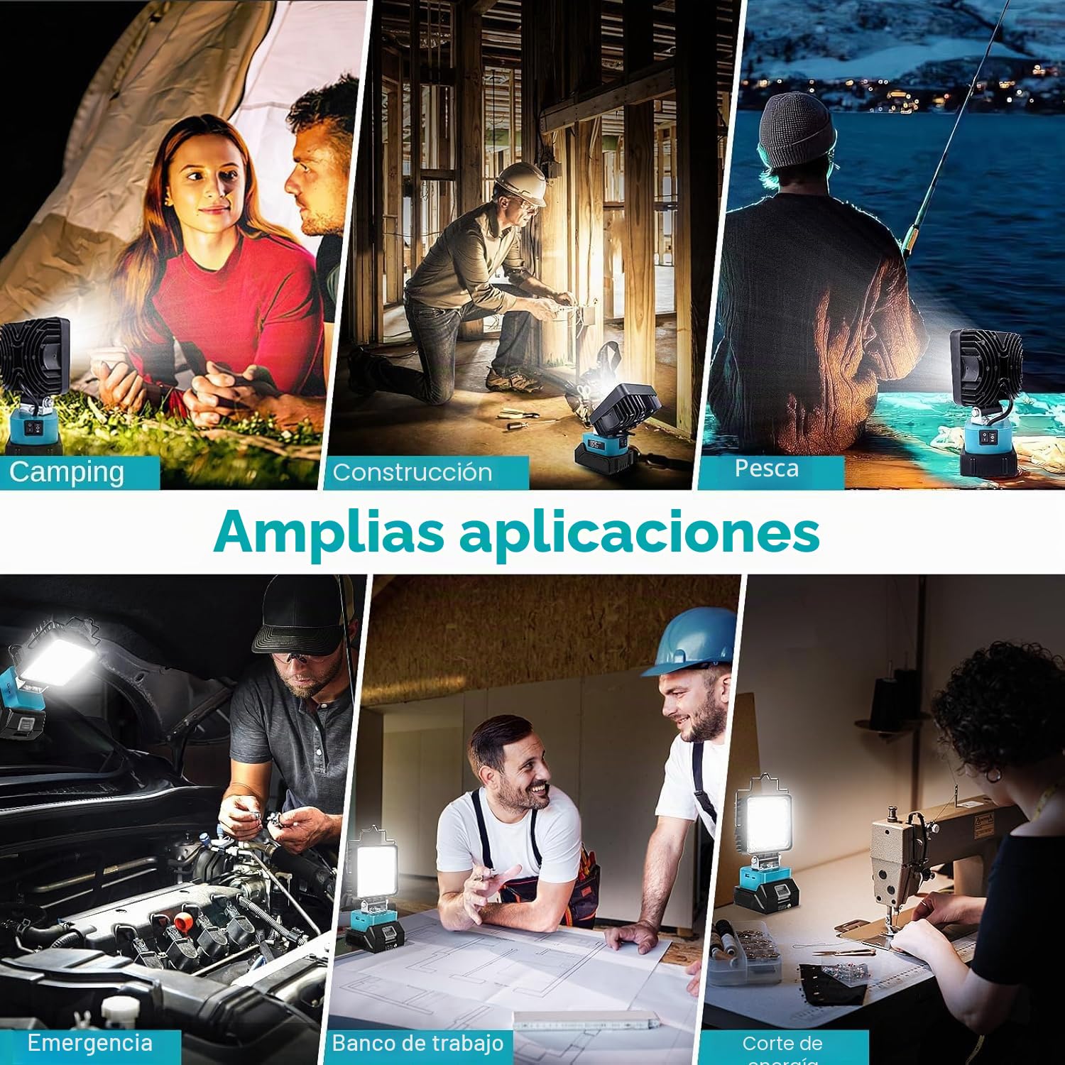 Lámpara con Batería para Makita 18/21 V, 48 W, 2 Ajustes de Brillo, Luz de Trabajo LED Inalámbrica con Bateríe, 4800 LM, Foco LED Portátil, Lámpara con Tipo C y Carga USB (sin Batería)