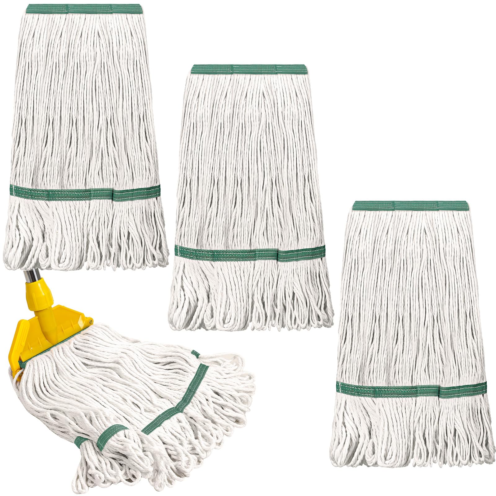 Eccliy 3 Pack Commercial Mop Head Replacement, Cotton String, White, Green