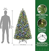 Vista 2 de SHareconn Prelit - Árbol de Navidad artificial con bisagras de 6 pies con 330 luces blancas cálidas y multicolores, puntas de ramas 1018 y soporte
