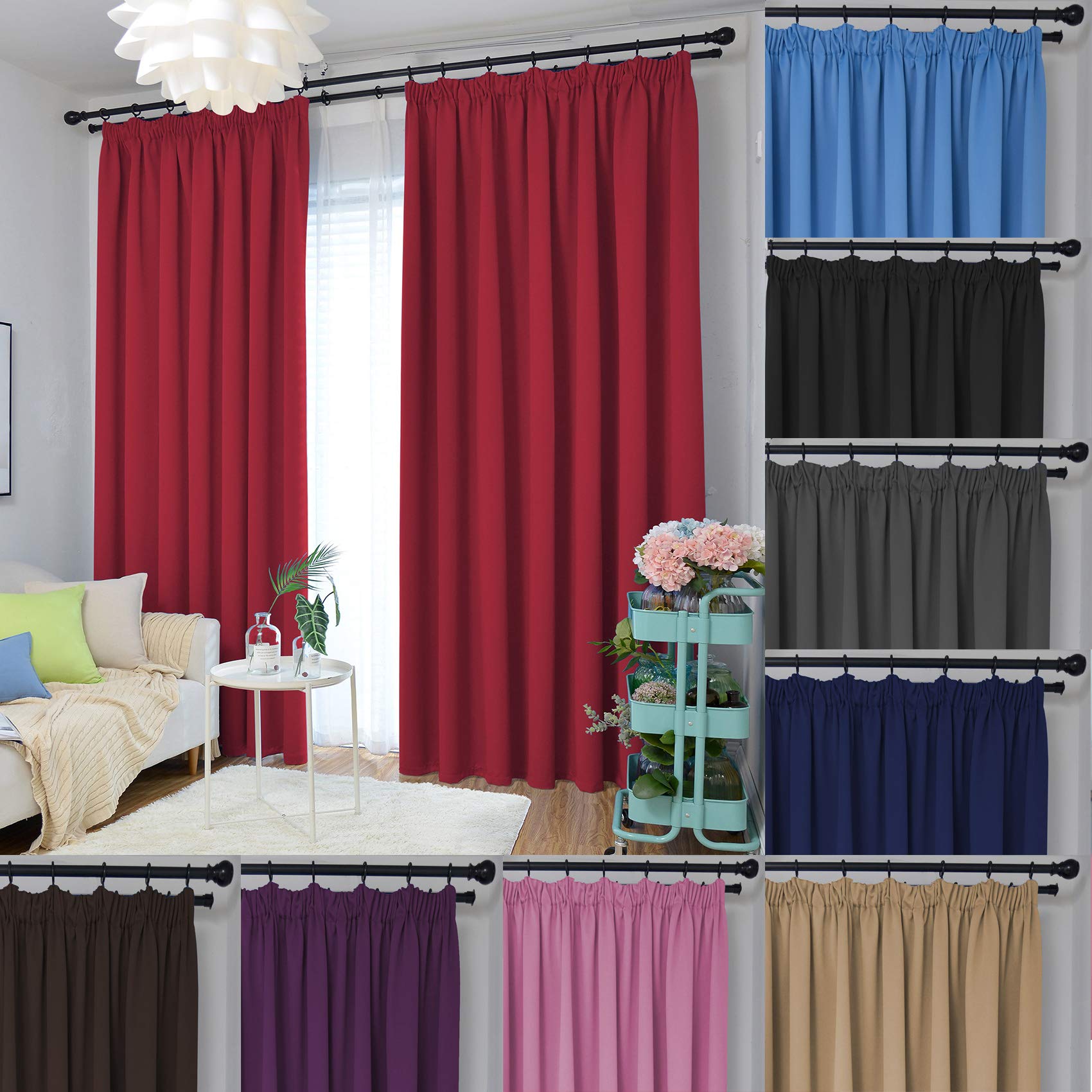 John Aird Blackout Curtains Pencil Pleat with Tie Backs (Red, W 90" x L 90" (2 Panels) Thermal Energy Saving Curtains for Bedroom & Living Room