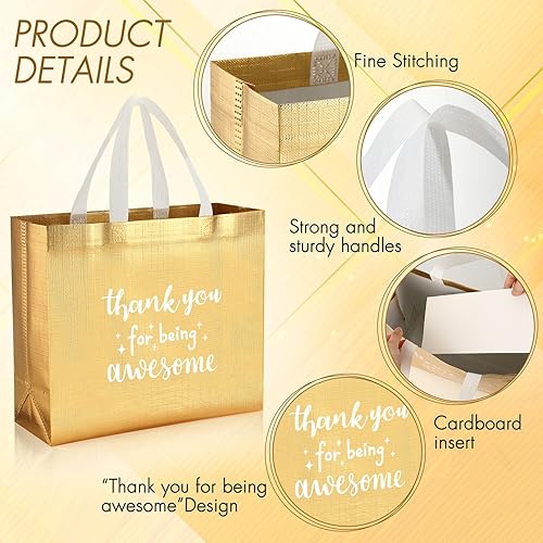 Miniatura 10 de Sanwuta 12 bolsas de regalo de agradecimiento a los empleados de 12.2 x 4.7 x 11 pulgadas, brillante bolsa de regalo de agradecimiento para mujeres,