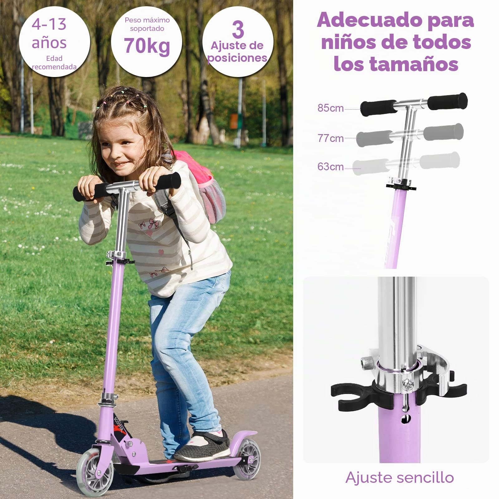 GOPLUS Patinete plegable para niños, con ruedas LED, a partir de 4 años hasta 70 kg