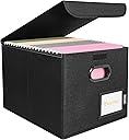 BALEINE File Organizer Box with Lid, Collapsible File Folder Organizer with Plastic Slide, Hanging File Folder Box for Office Document Storage (1 Pack, Black)