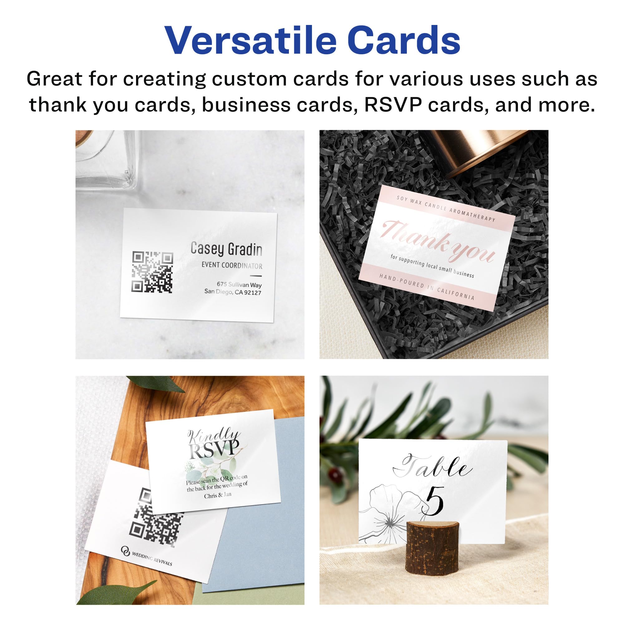 Avery Cartes de visite rectangulaires imprimables avec technologie Sure Feed, 6,3 x 8,9 cm, papier cartonné blanc brillant, impression sur le bord, cartes laser/jet d'encre, 300 au total
