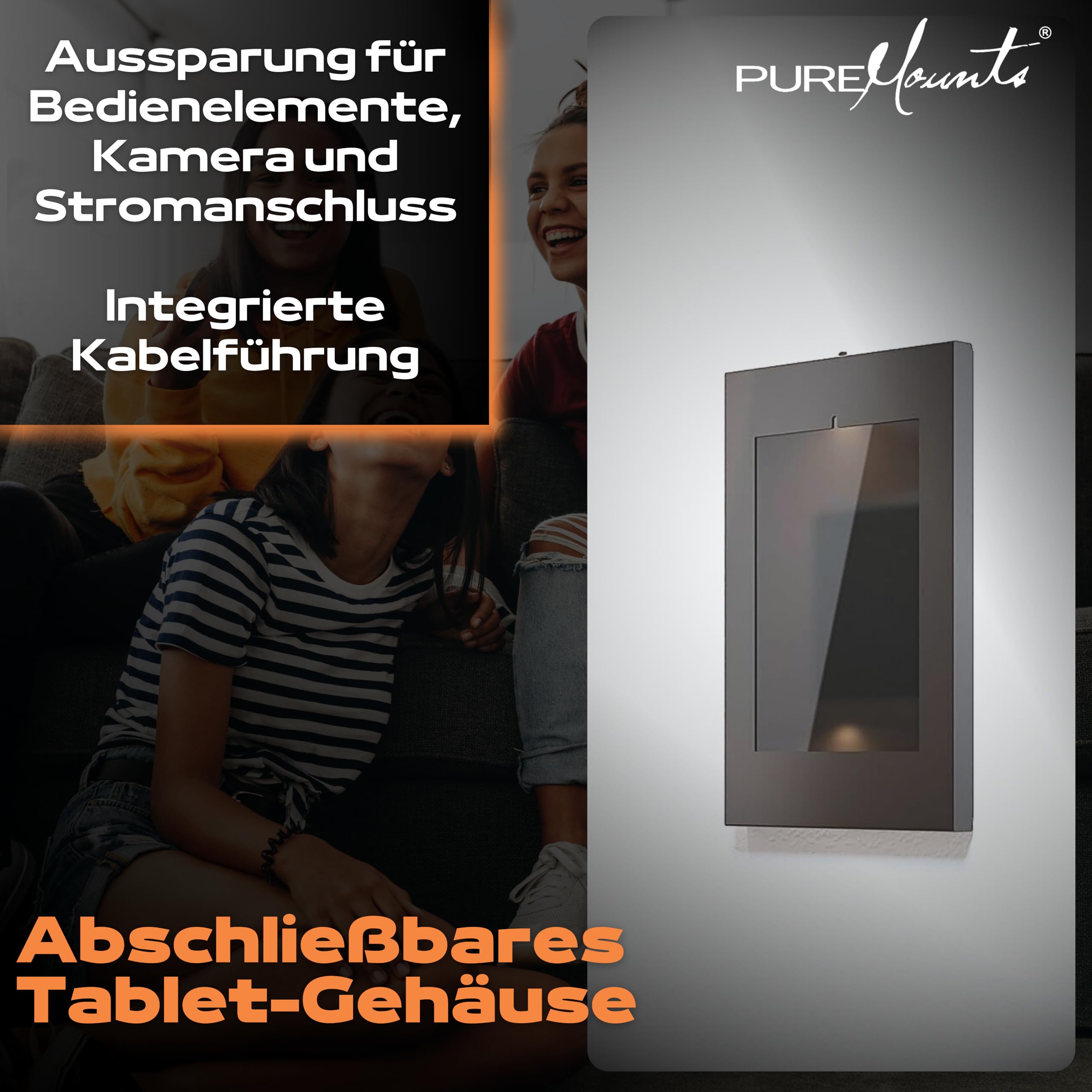 PureMounts® Soporte para Tableta con Carcasa de Acero con Cerradura para iPad 5/6/7/8/9/ iPad Air 9.7"/ 10.5"/10.9"/ iPad Air 9.7"/10.5"/11" y Samsung Tab A 10.1 (2019)/ Tab A7/ S6 Lite 10.4", Negro
