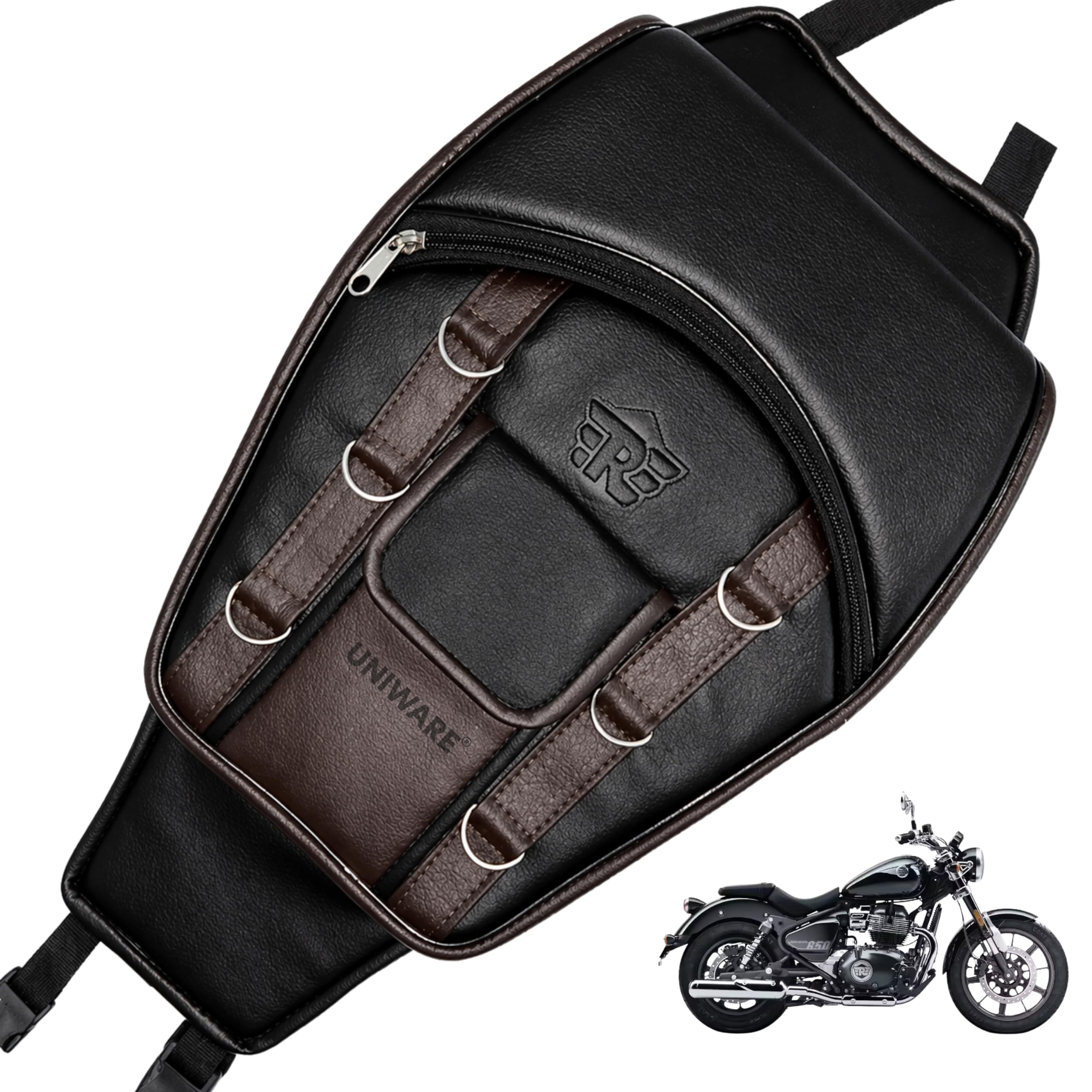 UNIWARE® RE Super Meteor 650 | Leather Scratch Proof Tank Cover/Tank Bag - Mobile Pocket Tank Cover (Brown Design)-image-44
