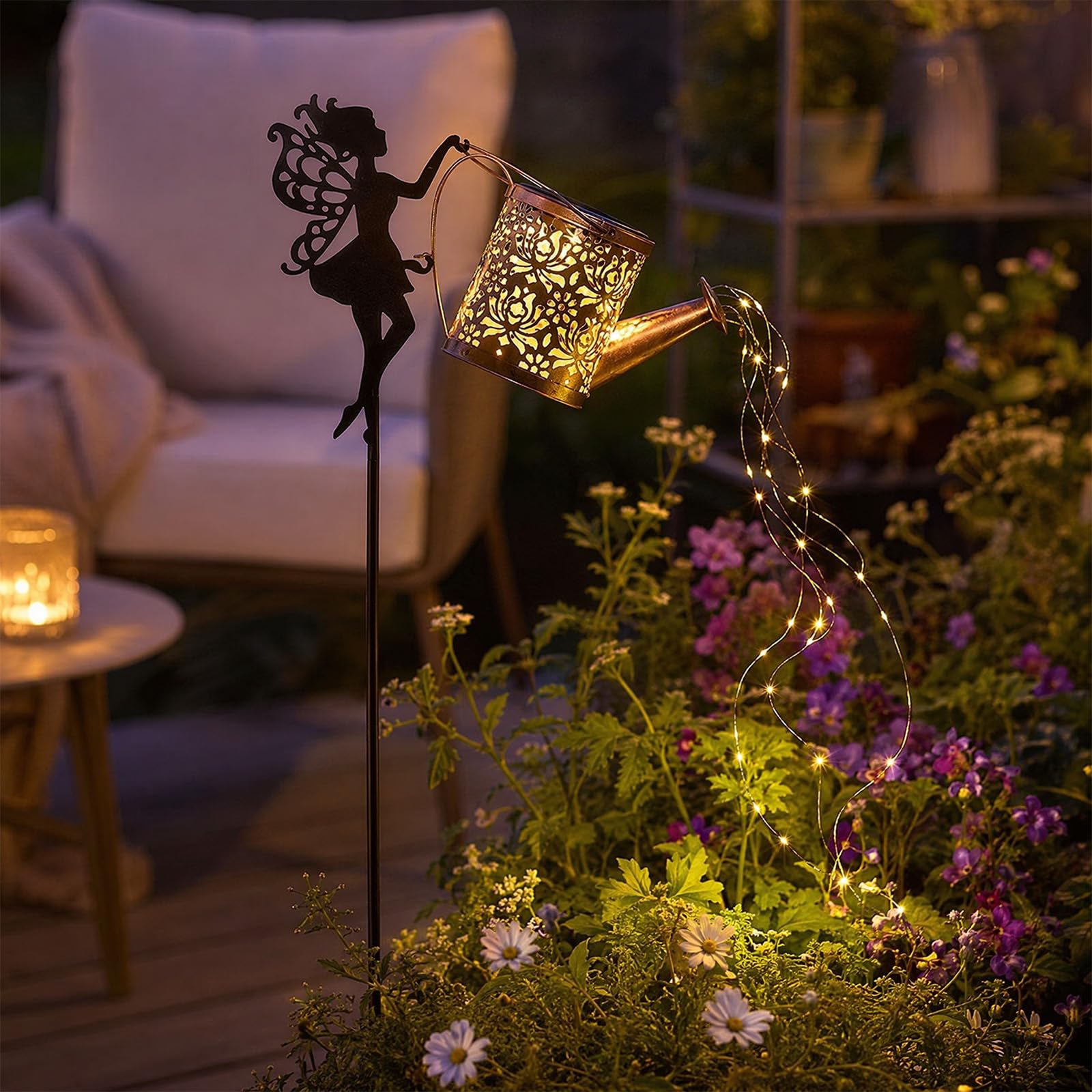 Solar Angel Fairy Hummingbird Watering Can Light for Garden Decor(Style 2)