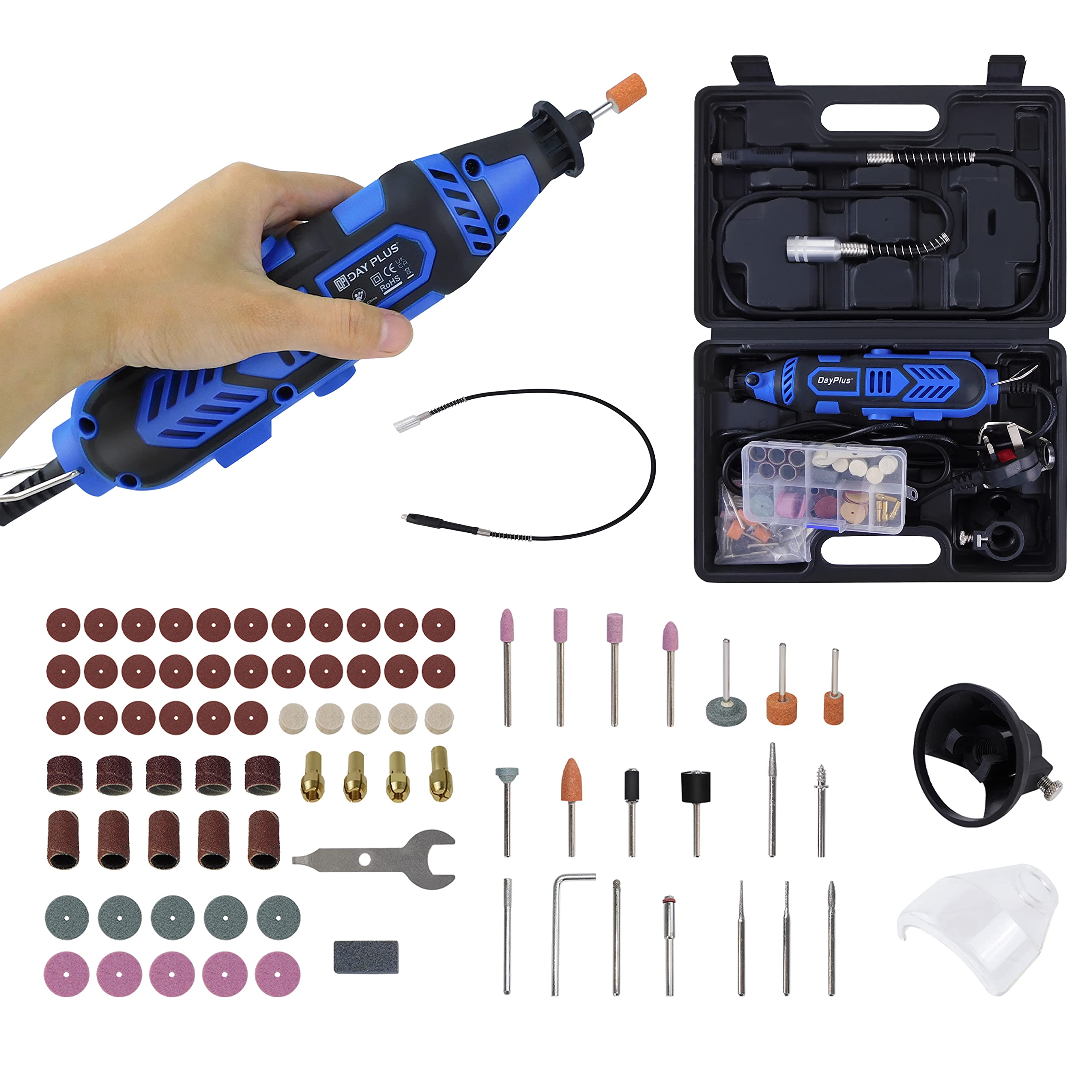 Mini Amoladora Eléctrica, Multiherramienta con Eje Flexible, 80 Accesorios Herramienta Rotativa Multifunción, Velocidad Variable 10000-32000 RPM, Herramientas multiusos para Manualidad y Bricolaje