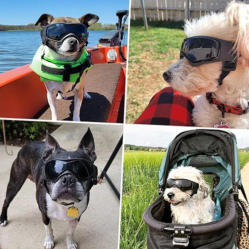 Miniatura 7 de Gafas de sol para perro para raza media, protección UV, resistente al viento, con correas ajustables para la cabeza, correas de barbilla para paseo