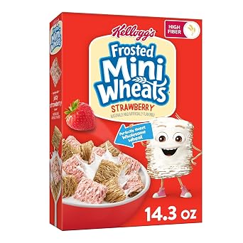 Kelloggs Frosted Mini-Wheats Breakfast Cereal, Fiber Cereal, Kids Snacks, Strawberry, 14.3oz Box 1 Box