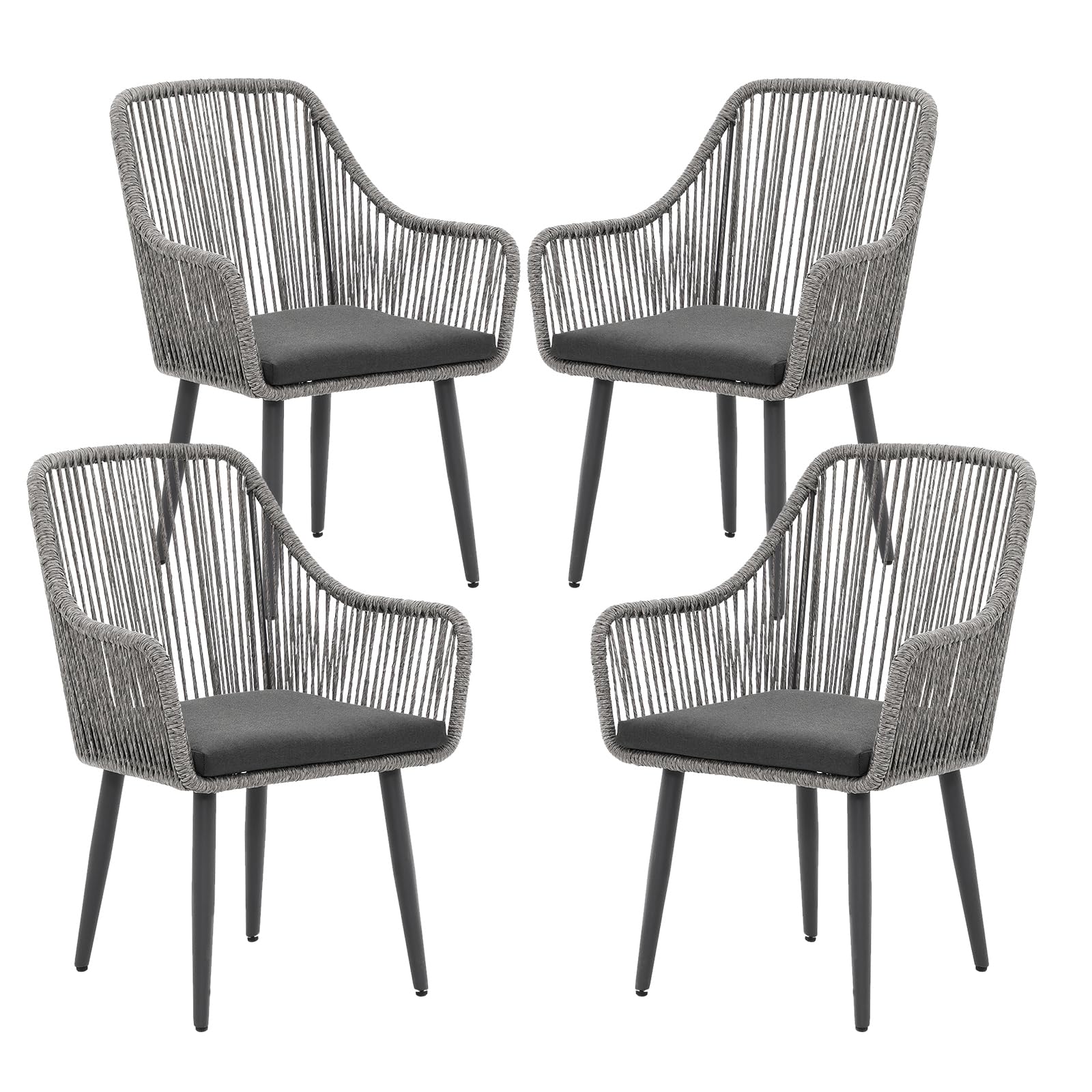 Patiorama Outdoor Dining Chairs, Patio Dining Chair Set of 4, All-Weather Woven Rope Rattan Chairs, Outdoor Dining Wicker Chairs with Armrests for