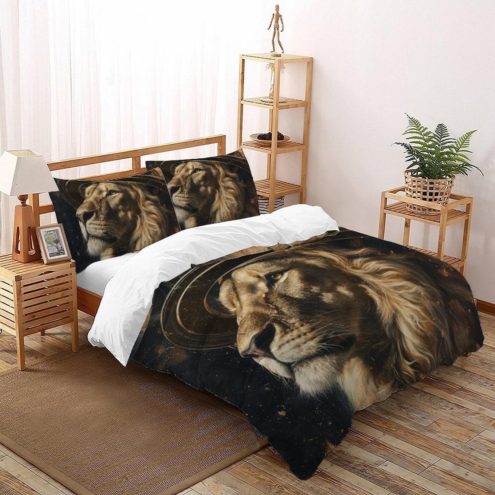 Housse de couette lion 220x240 pour chambre d'enfant décoration lit king motif univers étoilé