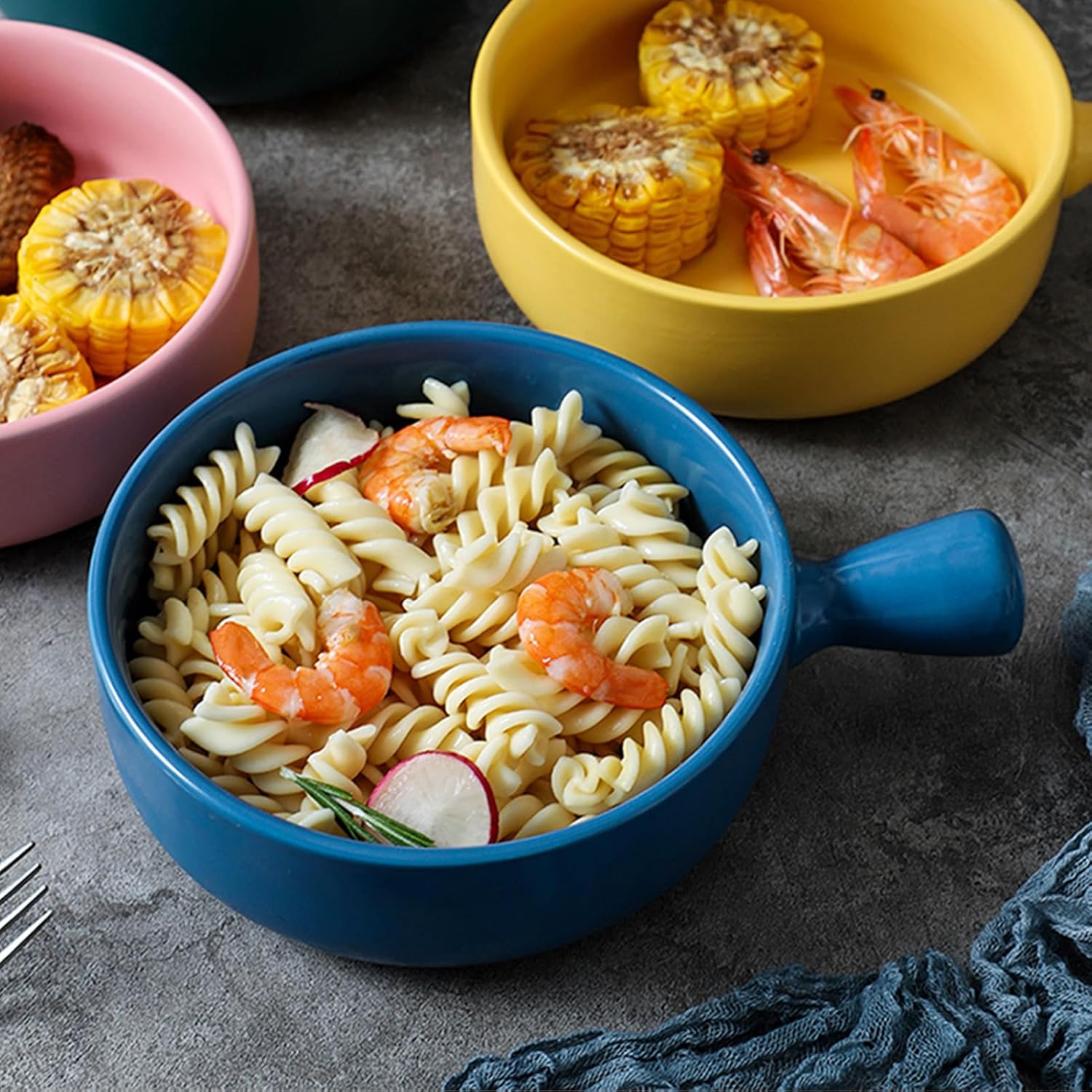 Dxcaicc Lasagne Dish Ceramics 2PCS Baking Dishesunique Round Handle Design with Double Color Combination Creative Beautiful Baking Tray,Green