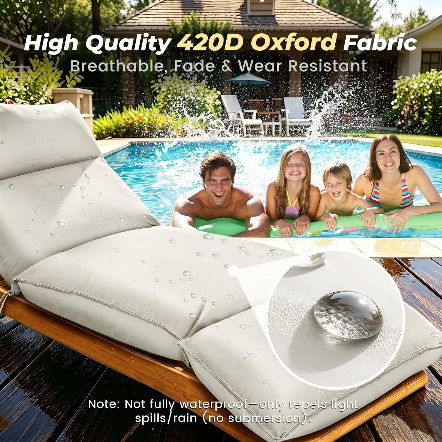 Outdoor Chaise Lounge Chair Cushion, Waterproof Non-Slip Patio Chaise Lounge Cushions for Outdoor Furniture, 80 x 26 x 5 Inches, Beige