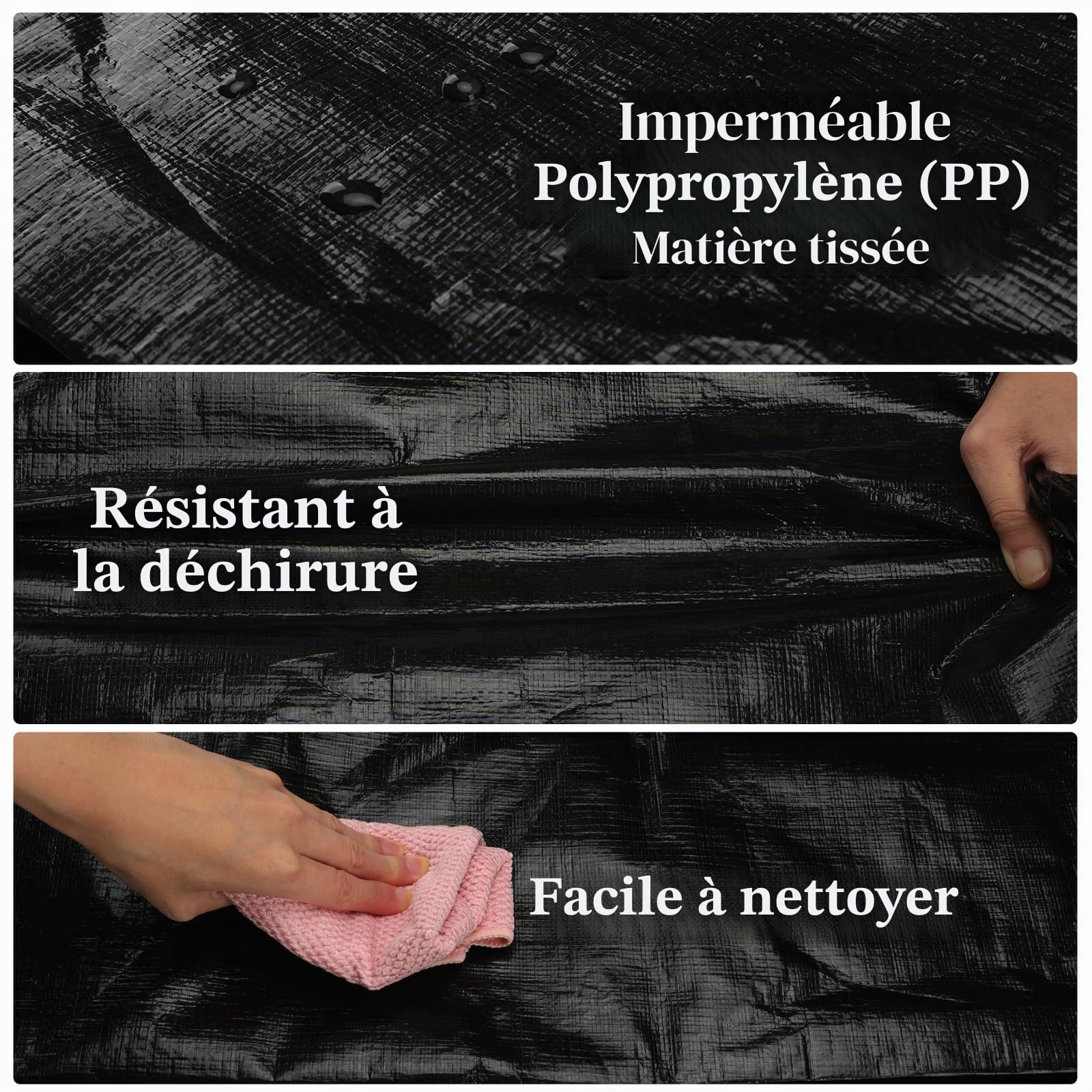 Withosent 100L Grand Sac de Rangement, Lot de 8 Imperméable Sacs de Déménagement avec Fermeture éclair et Poignée, Boite Rangement Vetement Couettes, Alternative aux Cartons Déménagement, Noir