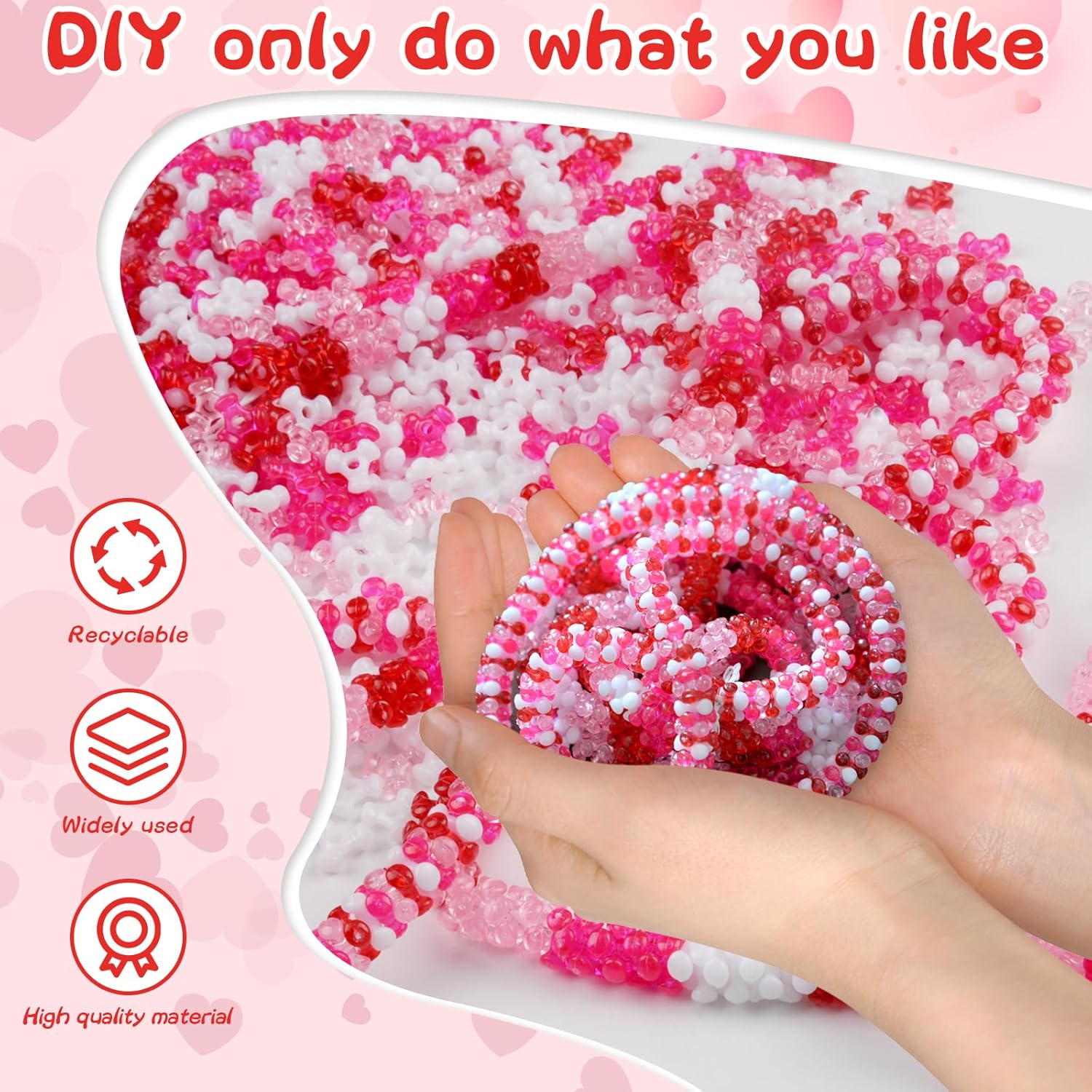 1600Pcs Tri Beads Plastic Tri-Shaped Beads for Crafts for Craft Necklace Wreath Candy Home Decoration DIY (Pink, Red, White, Rose Red) - Image 3