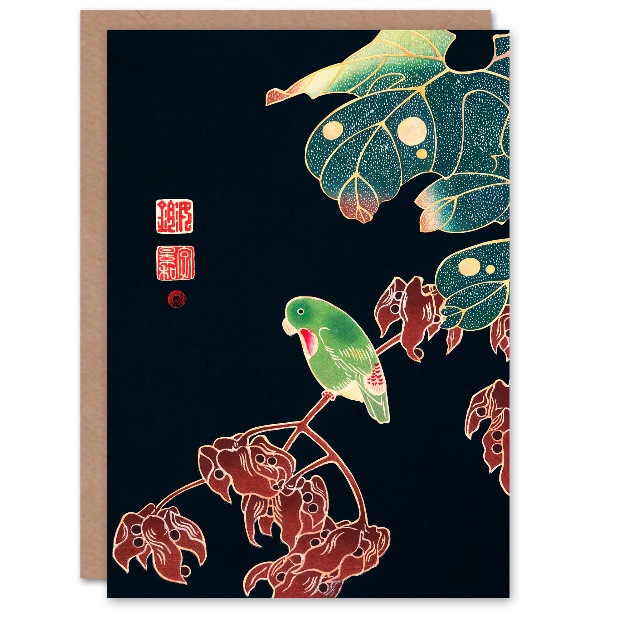 Artery8 Ito Jakuchu Art Card The Paroquet 1900 Vintage Japanese
