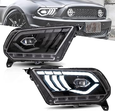 VLAND Dual Beam Headlights Compatible with Ford Mustang 2010-2014, Headlamp Assembly with Dynamic Startup Animation & Sequential Turn Signals, 1 Pair