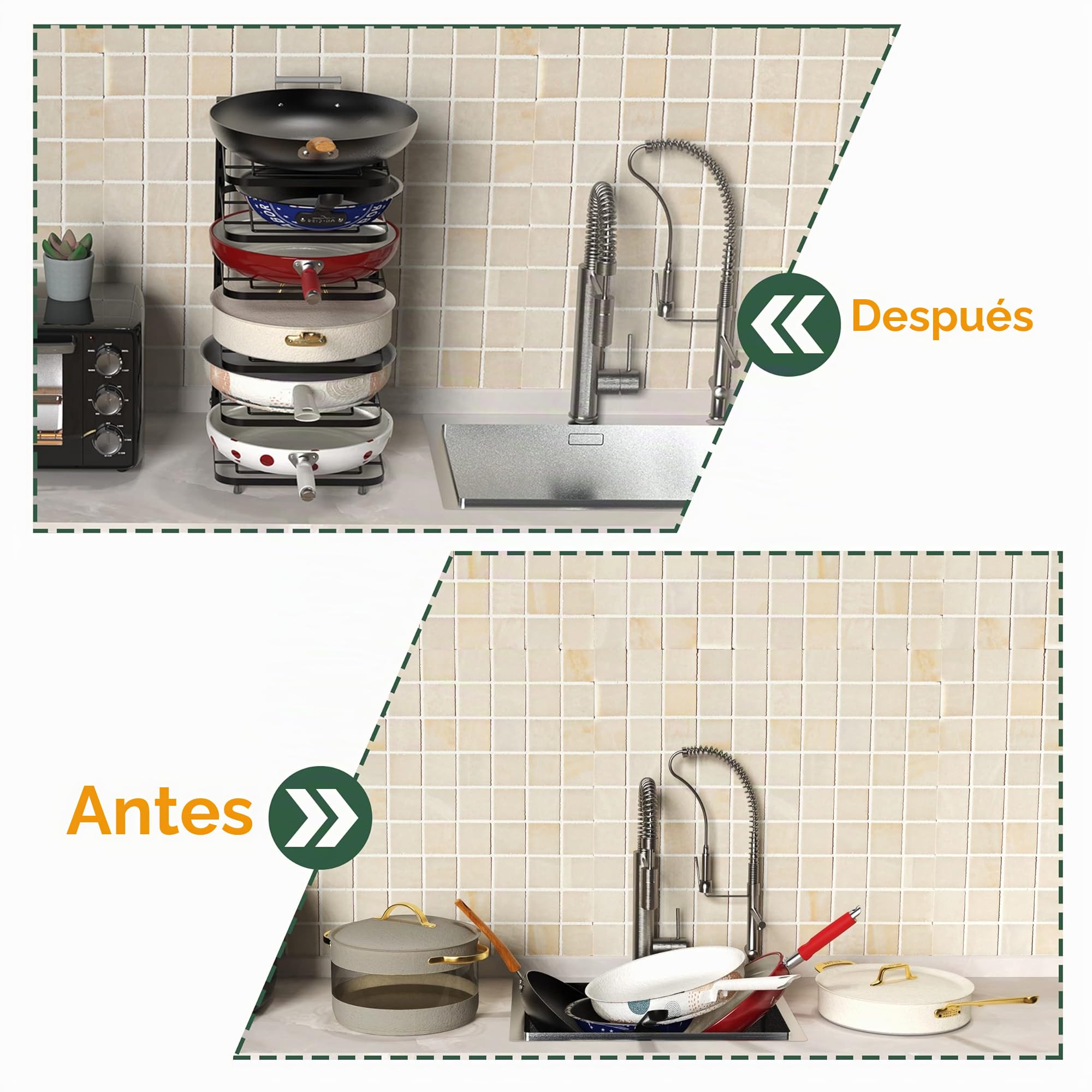 Estante multifuncional ajustable de 6 niveles para gabinete, organizador de encimera, organizador de ollas para organización y almacenamiento de cocina, organizador de tapa de olla (negro)