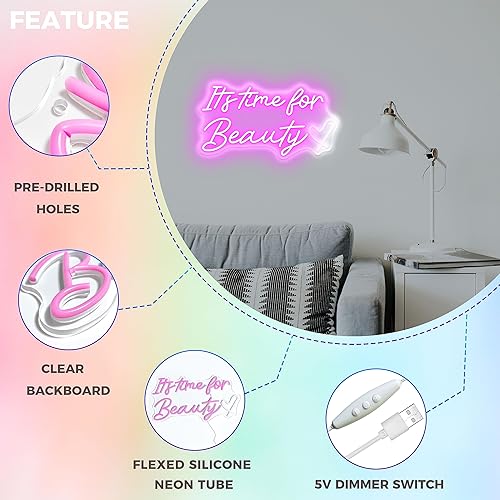 Miniatura 6 de Letrero de neón con texto en inglés It's Time for Beauty para decoración de habitación, luces de neón para dormitorio, peluquería, peluquería,