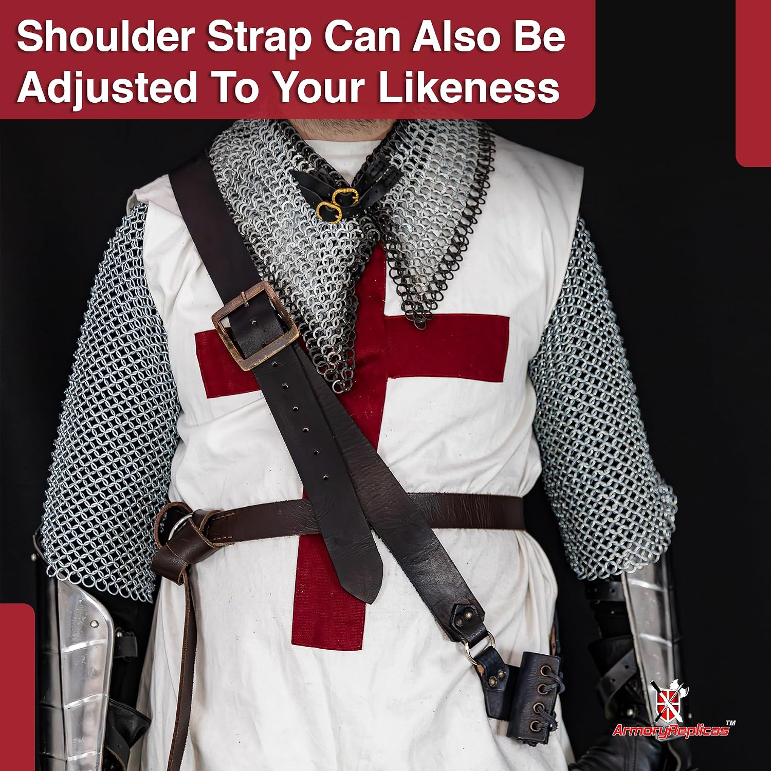 Armory Replicas™ Genuine Leather Baldric Belt – Adjustable Shoulder Strap for Long Swords & Claymores with Brass Rivets and Buckles