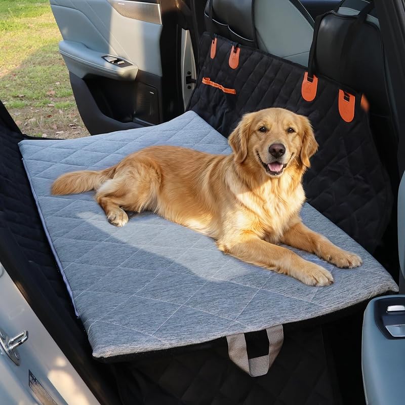 Cama para Banco Traseiro de Carro para Cães com Espuma e Tecido Refrescante JoyBlooms Cinza