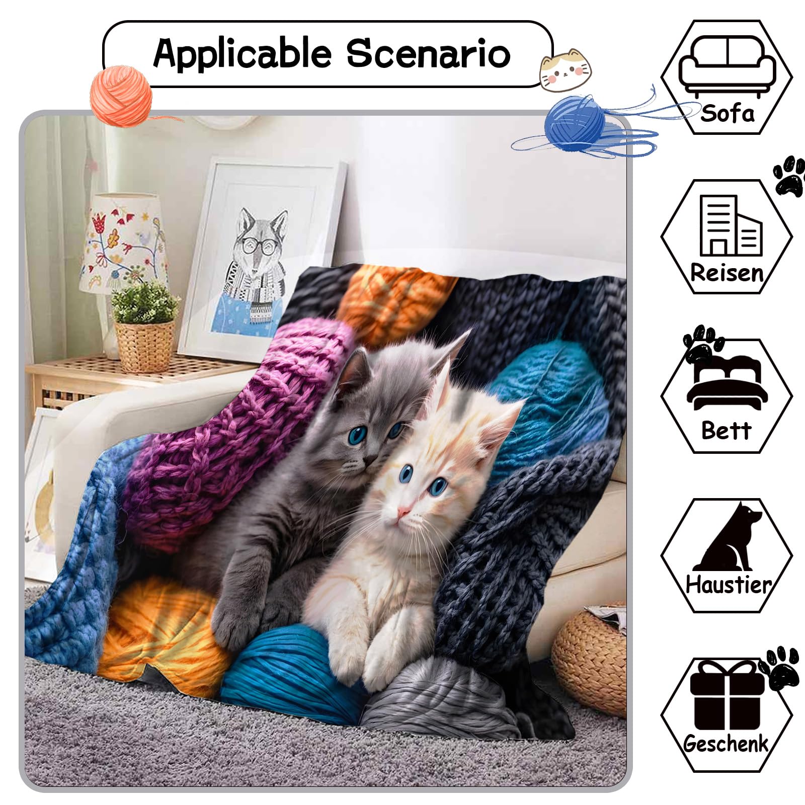 WZXGHE Deken met kat, 150 x 200 cm, zacht en comfortabel, voor katten, voor meisjes, jongens, volwassenen (Kat-B, 150 x 200 cm