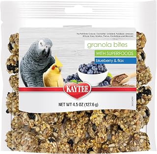 Kaytee Granola Bites with Superfoods & Flax for Conures, Cockatiels, Lovebirds, Parakeets & Parrots - 4.5 oz Nutritious Bird Treats