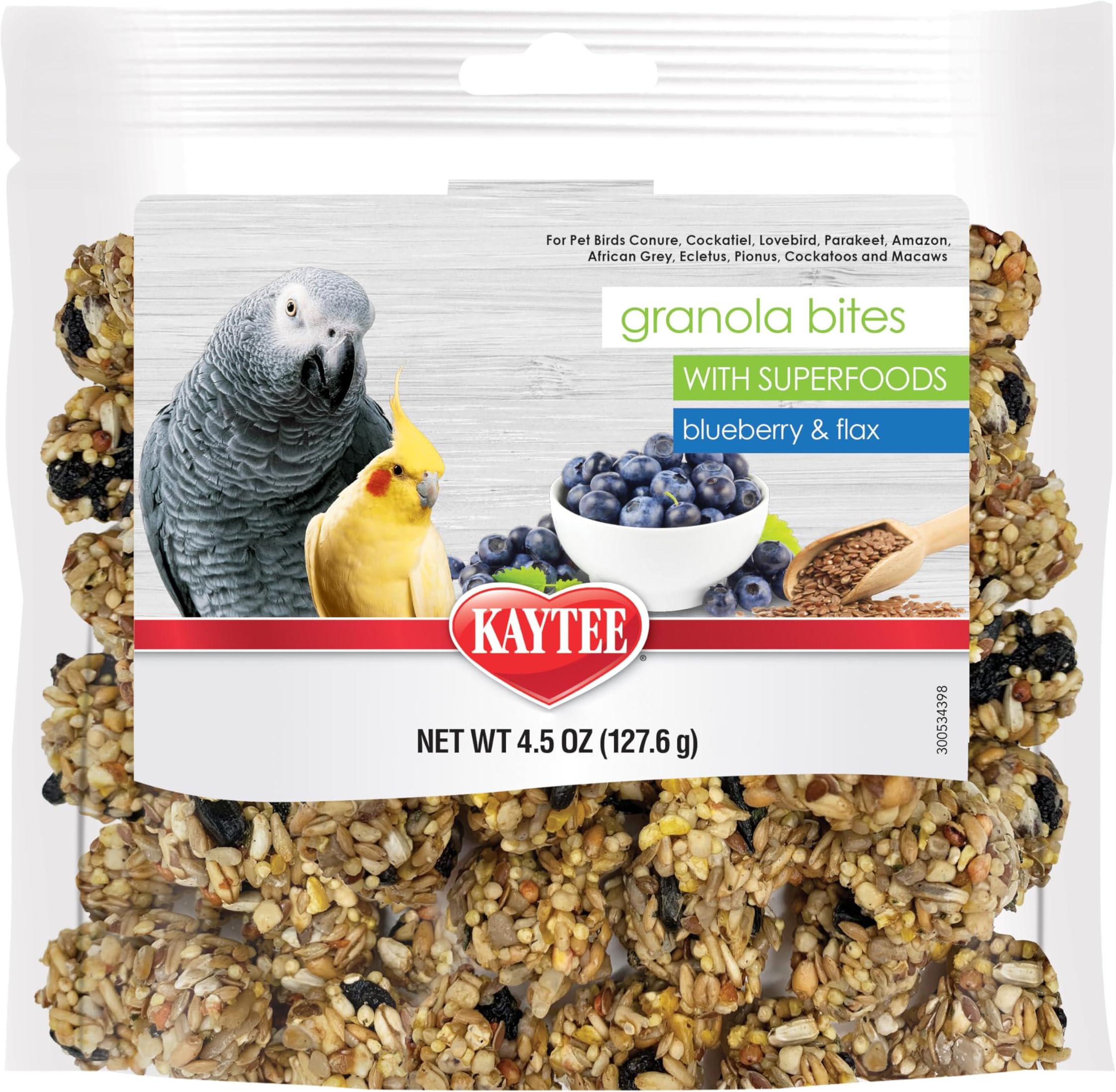 Granola Bites with Super Foods Granola Bites and Flax for Pet Birds Conure, Cockatiel, Lovebird, Parakeet, Amazon, African Grey, Ecletus, Pionus, Cockatoos and Macaws, 4.50 Ounce (Pack of 1)