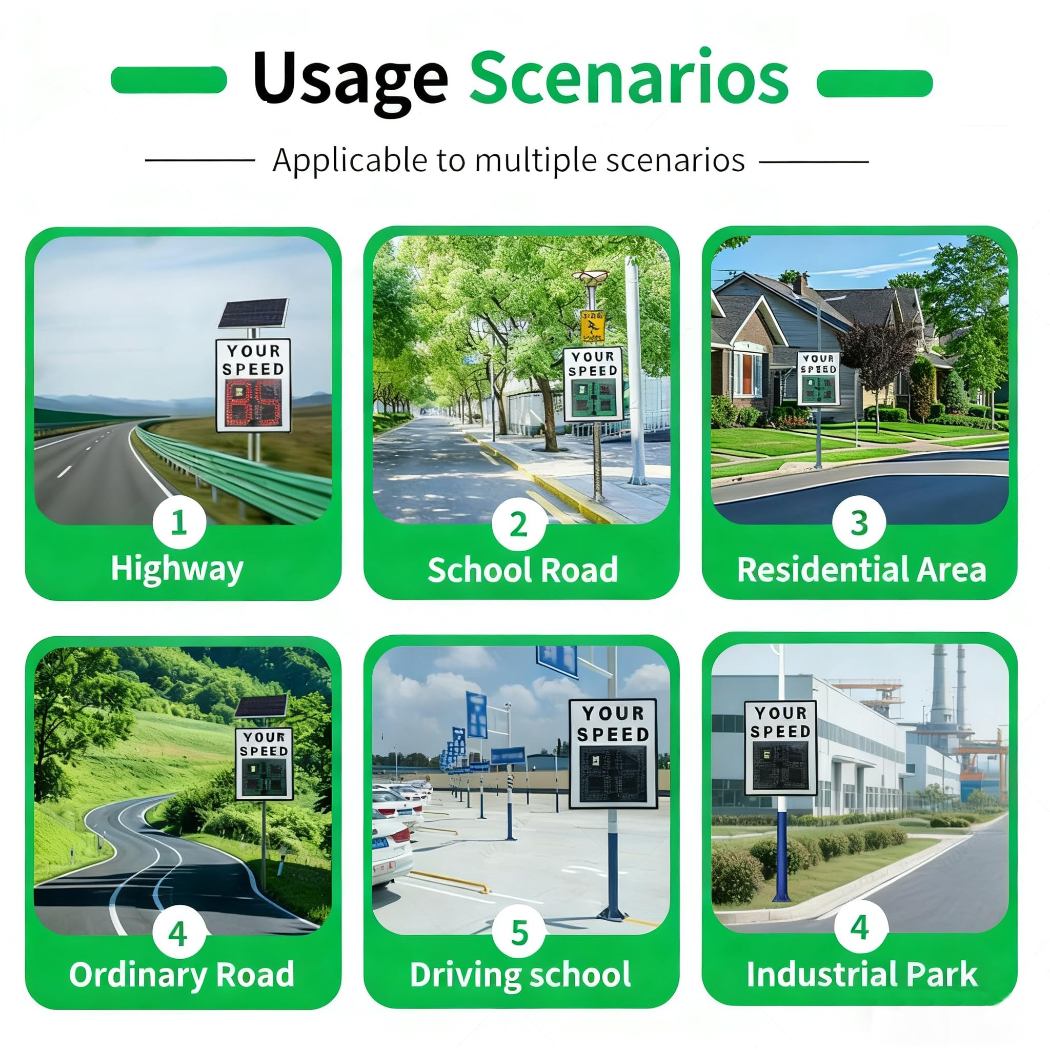 Cartel de Velocidad con Tecnología Radar y Energía Solar, Pantalla Grande para Gestión de Tráfico en Instalaciones Logísticas
