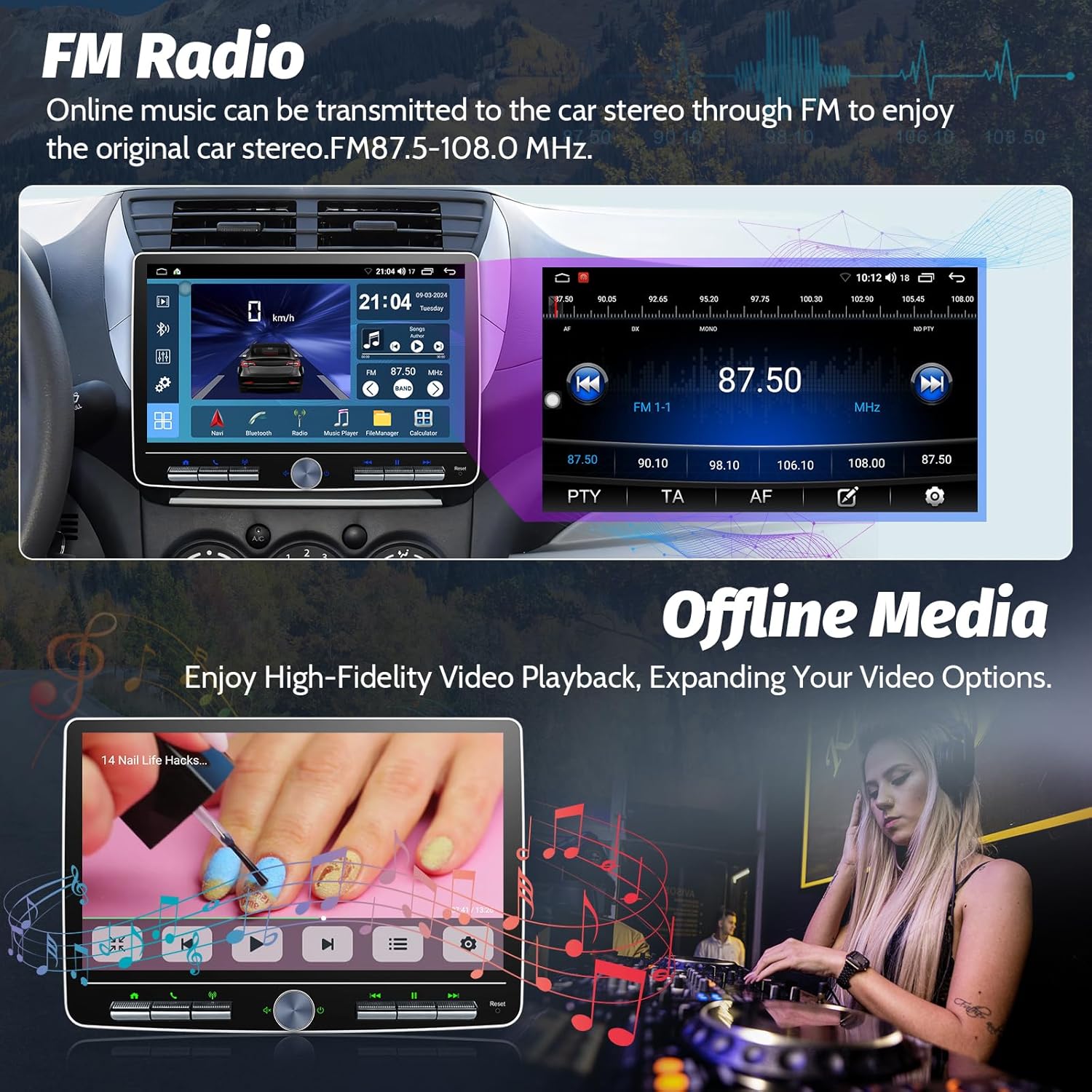 Single Din Touchscreen Radio Android Head Unit with Wireless CarPlay and Android Auto，10 Inch Single Din Car Play Stereo Floating Screen with AM/FM Radio GPS Naviagation, WiFi, SWC, MIC (Single din)