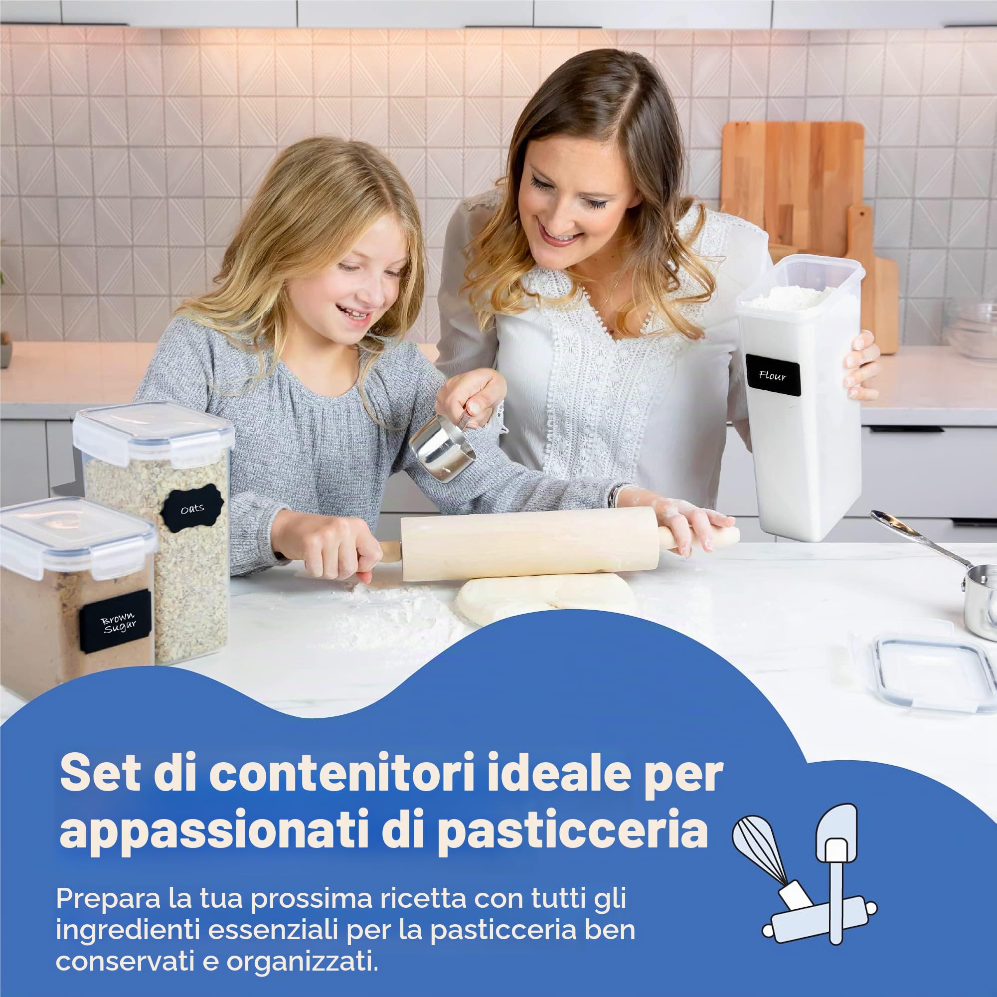 Set di contenitori ermetici per alimenti, 24 pezzi, per organizzazione cucina e dispensa, senza BPA, contenitori in plastica con coperchi resistenti, ideali per cereali, farina e zucchero, set di