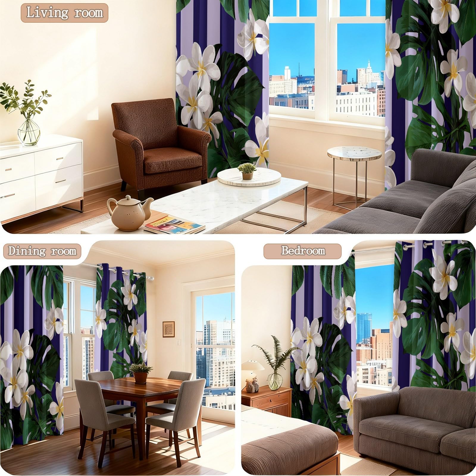 Verdunkelungsvorhänge B75 x H166 cm 2 Paneele, Geräuschreduzierung & Wärmeisolierung Mode Streifen Schick Floral Pflanzen Vorhänge Blickdicht für Schlafzimmer Wohnzimmer Kinderzimmer, Bunt