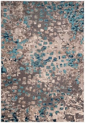 Safavieh Colección Mónaco - Alfombra moderna con estilo abstracto y acuarela rosa para múltiples áreas, Polipropileno, GrisAzul claro