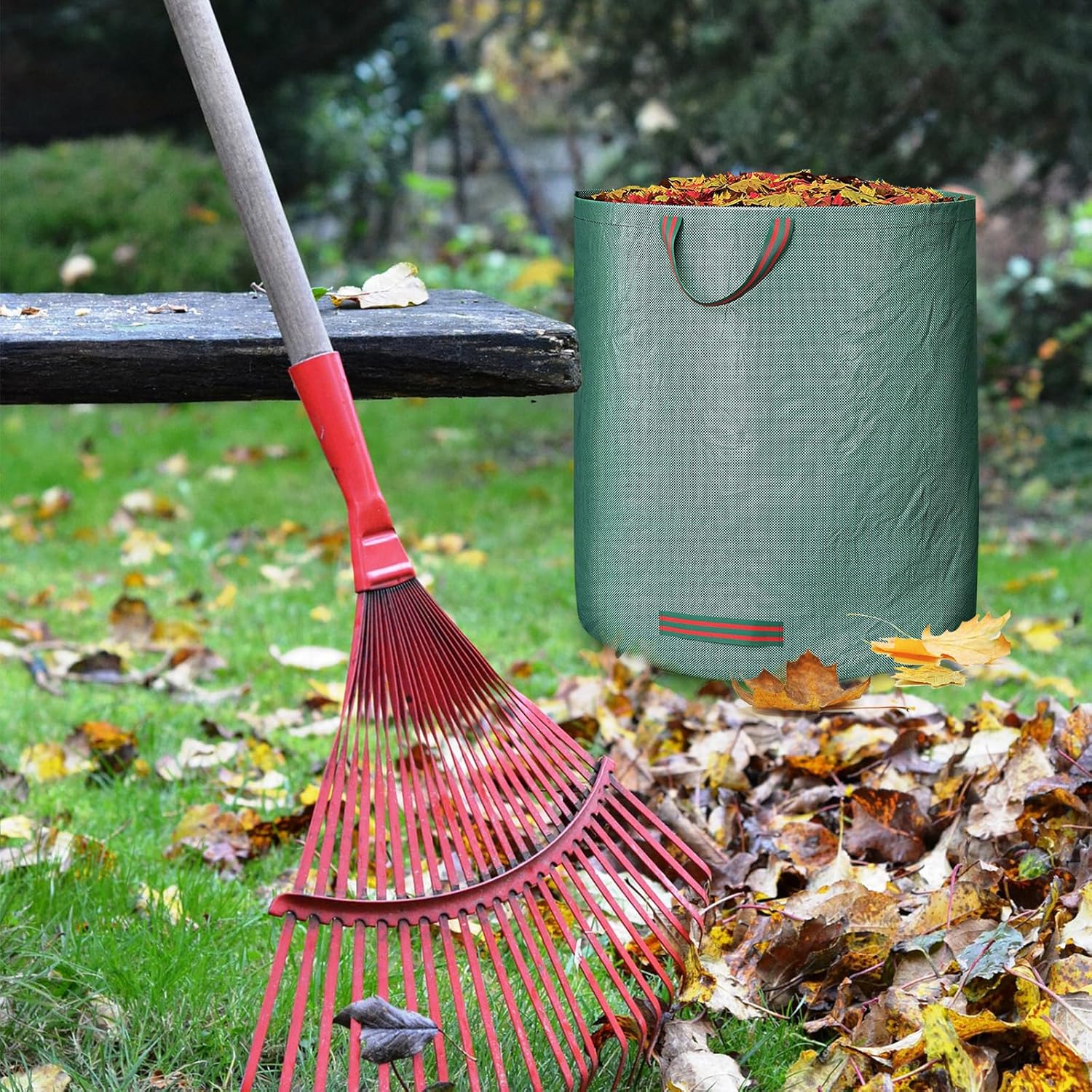 Garden Waste Bags Reusable, Pack Of 1/2/3/4 Heavy Duty Sacks,Green with 1pcs Gloves(2pcs)