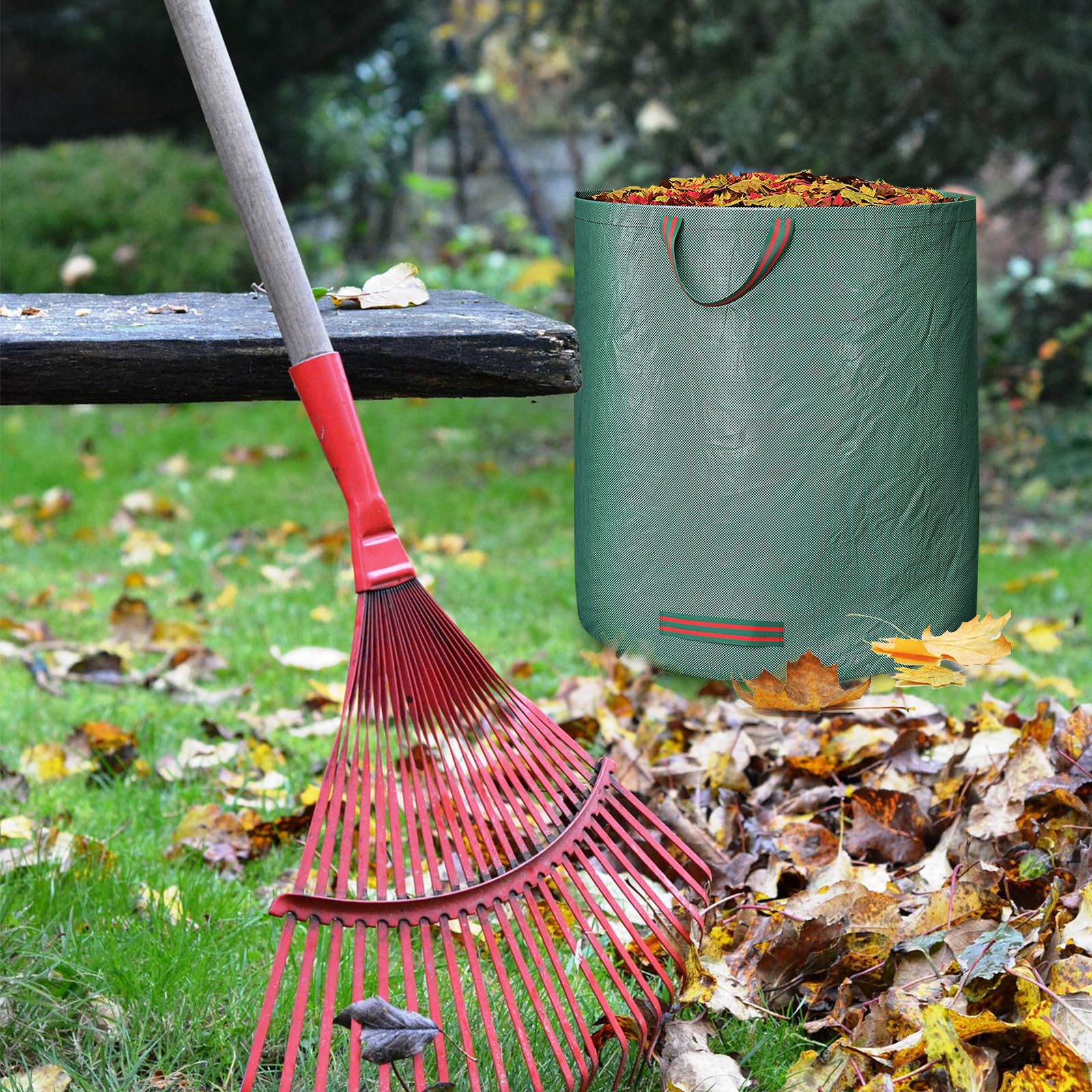 Sacchi for rifiuti da giardino riutilizzabili, confezione da 1/2/3/4 sacchi da giardino resistenti, sacchi for rifiuti verdi con 1 guanto(1pcs)