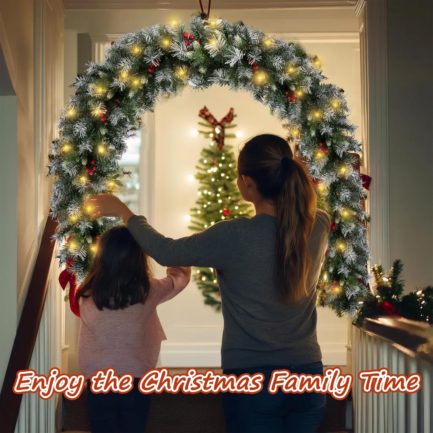 Fohil 9FT Christmas Garland with 60 LED Lights, 8 Modes Artificial Christmas Garland Decoration with Red Berries, Battery Operated Xmas Garland Indoor for Door Mantel Stairs Fireplace - Image 7