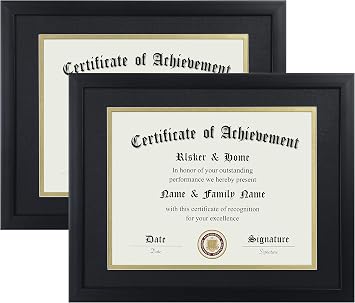 ELSKER&HOME 8.5x11 Certificate Frame Black with Black Mat Gold Rim 2Pack