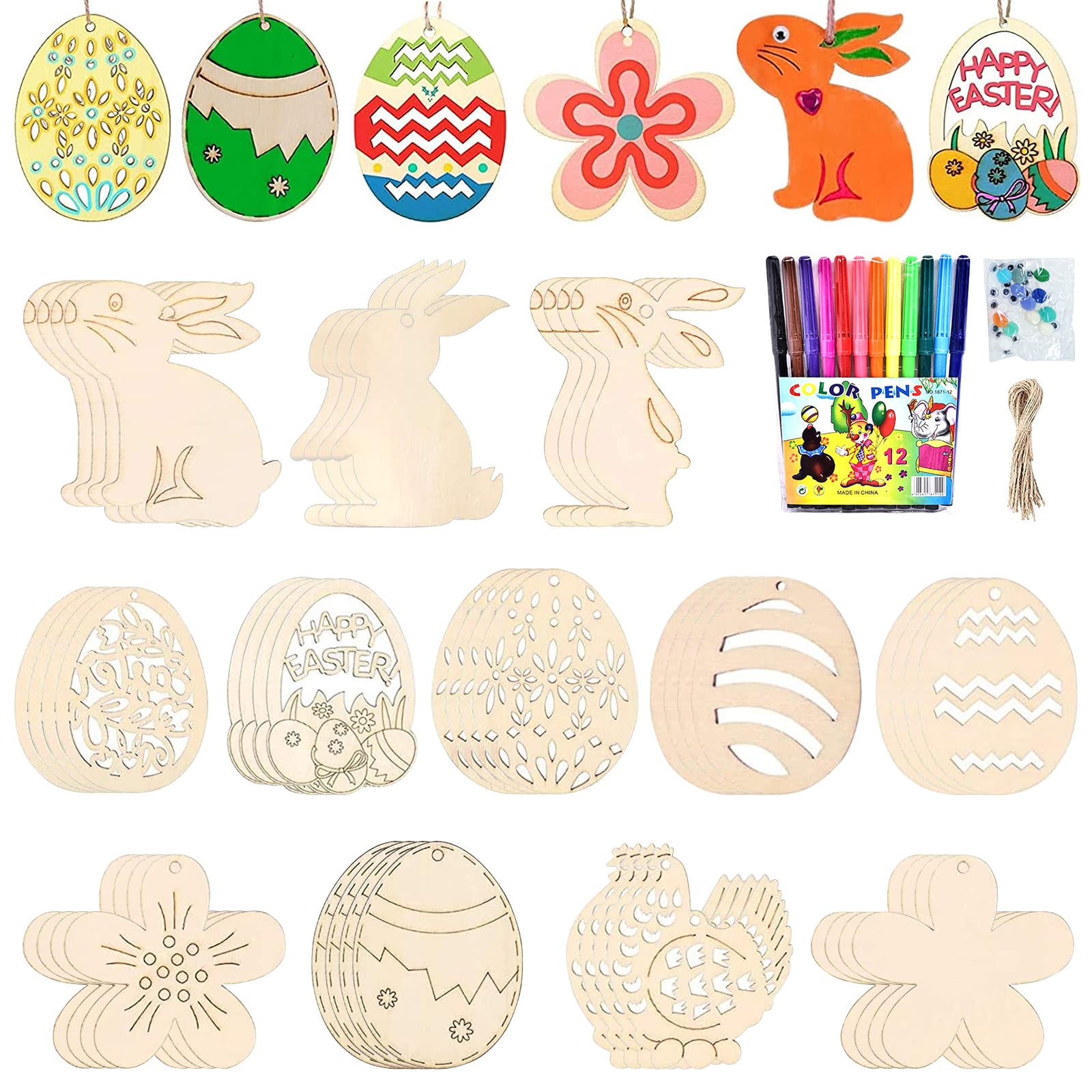 Set Decorazioni Pasquali In Legno 264 Pezzi Fai Da Te – Coniglietti, Uova, Carote Da Dipingere Con Pennarelli E Accessori – Attività Creativa Per Bambini