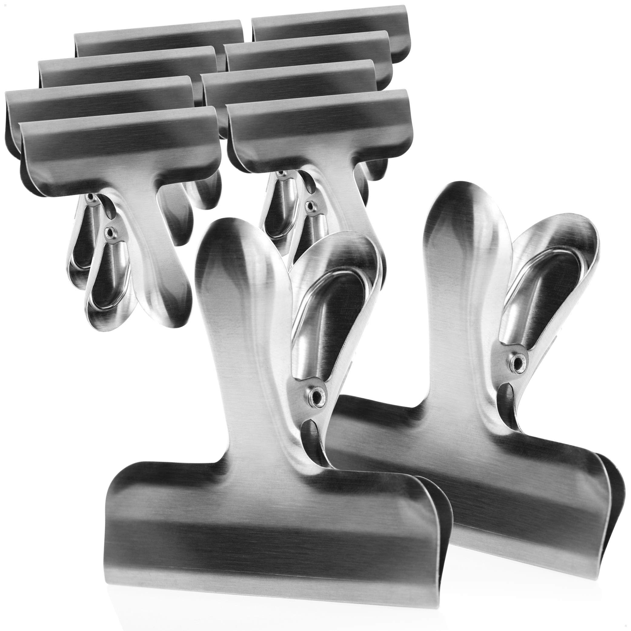 com-four® 10x mittlere Verschlussklammern, Verschlussclips für Lebensmittelbeutel & Tüten, Edelstahl-Verschlussklemmen, Tütenclips zum Verschließen & Frischhalten (10 Stück - silberfarben - mittel)
