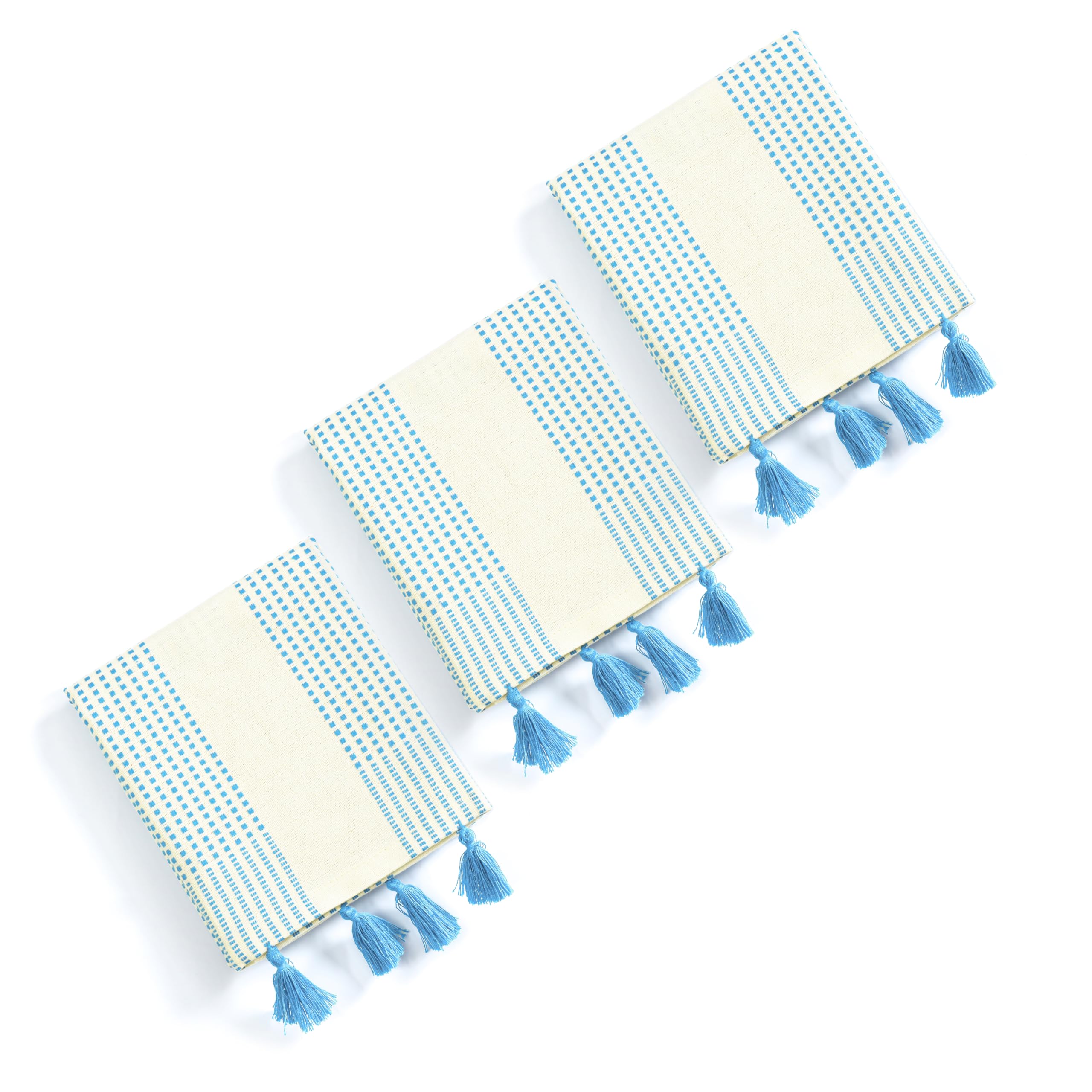 HEIRLOOM COMFORT Turquoise Blue Decorative Dotted Kitchen Towels 40x66 cm, 3 Pack, 100% Cotton, Soft & Absorbent Dish Towels with Tassels, Quick-Dry for Cleaning, Drying Dishes, and Daily Use