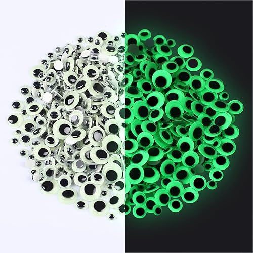 UPINS 500PCS Glow in The Dark Googly Wiggle Eyes Self Adhesive for Craft Luminous Sparkle Google Eyes for DIY Crafts Sticker Decoration 6mm 8mm 10mm