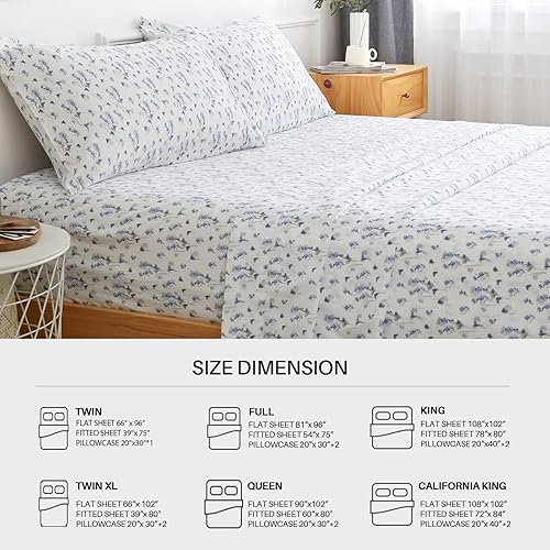Miniatura 7 de Sábana floral tamaño King, 4 piezas, sábanas de bolsillo profundo de 16 pulgadas, sábanas de enfriamiento suaves de lujo, fácil cuidado, King, flor