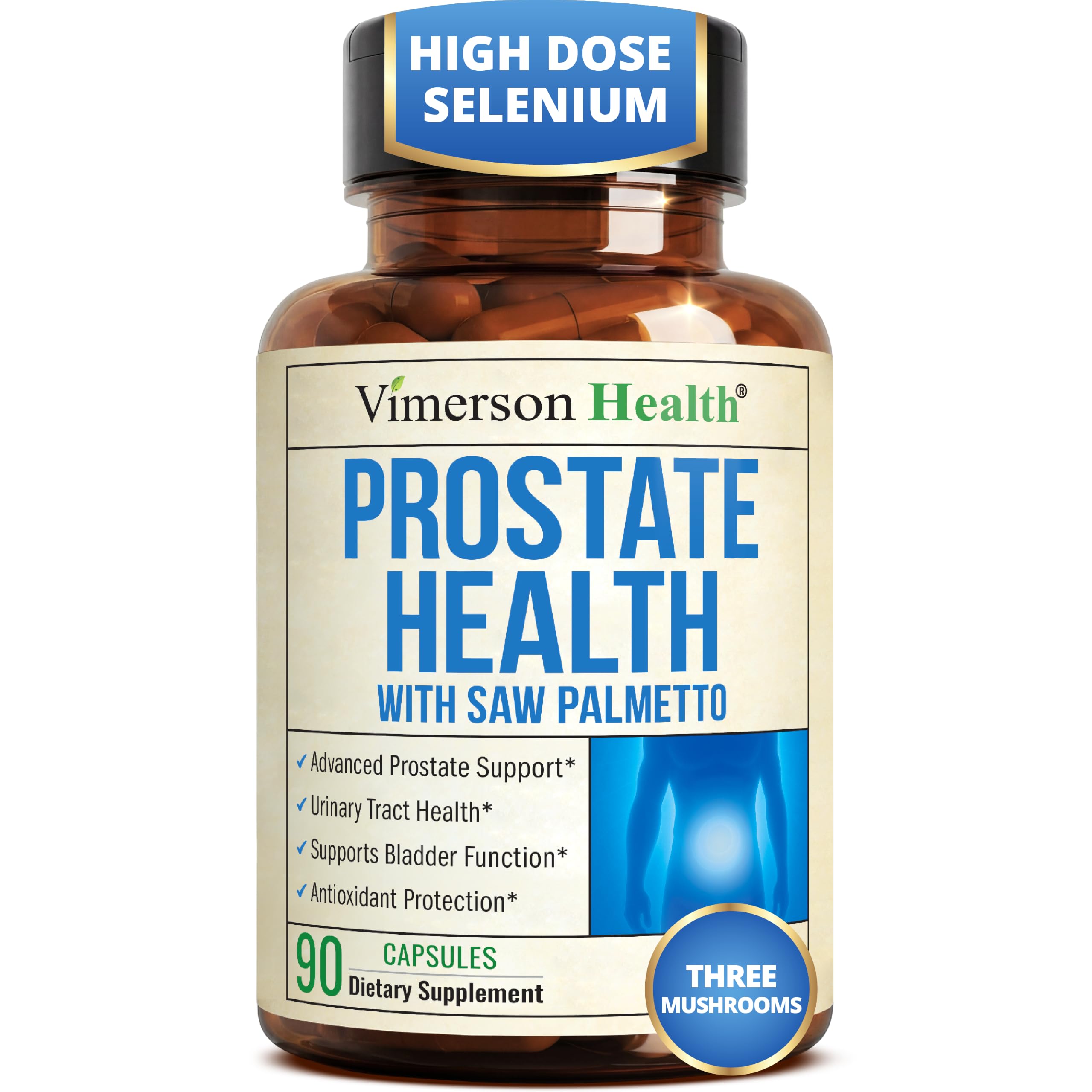 Prostate Health Supplement for Men with Saw Palmetto – Supports Urinary Flow & Nighttime Comfort – Advanced Formula with Beta-Sitosterol, Pumpkin Seed, Zinc & Selenium – 90 Capsules 90 Count (Pack of 1)