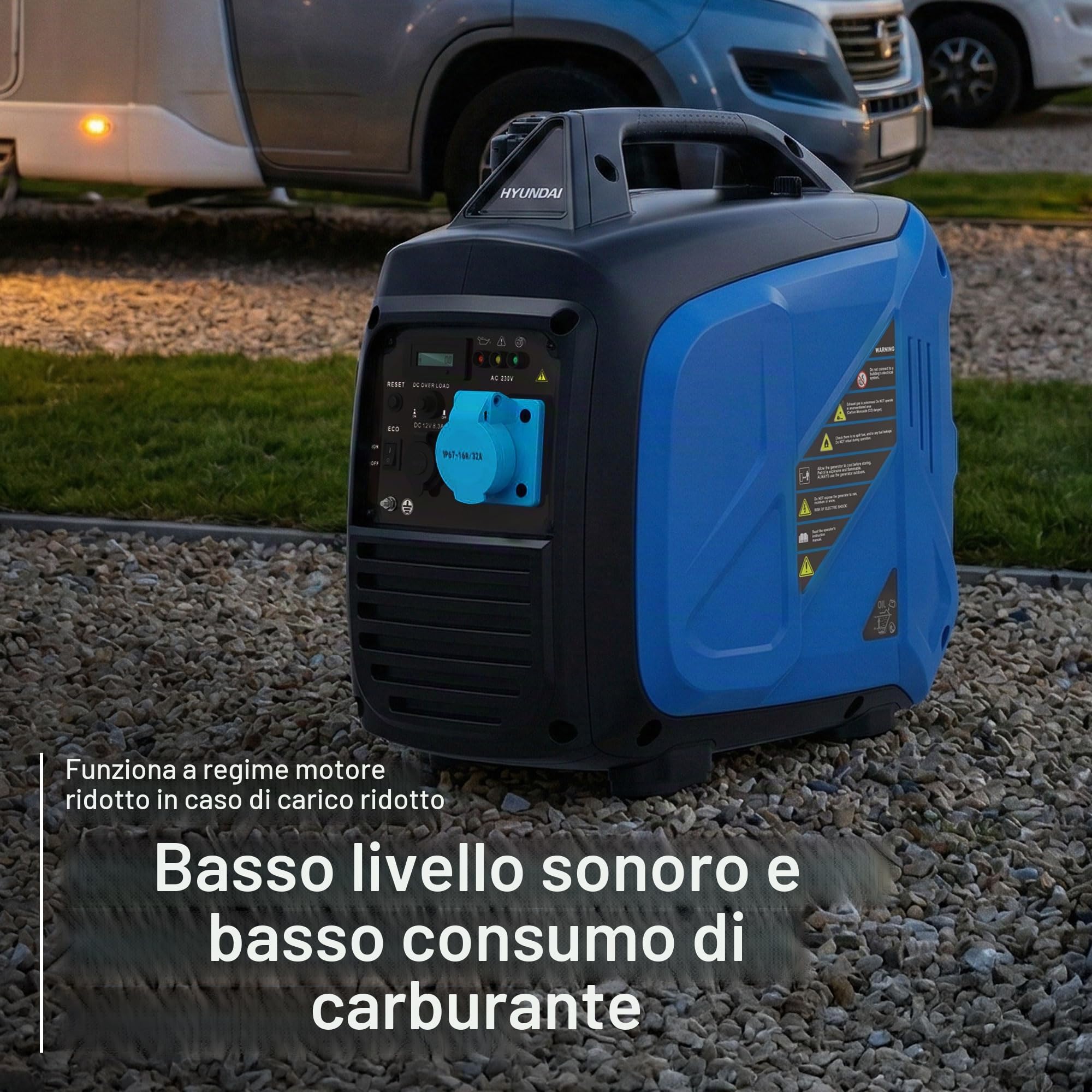 Hyundai Gruppo elettrogeno Inverter 3300 W/3 kW Continuo, Benzina, Silenzioso, Onda Sinusoidale Pura, Presa 16A, Garanzia 3 Anni - HY3900Si-EU