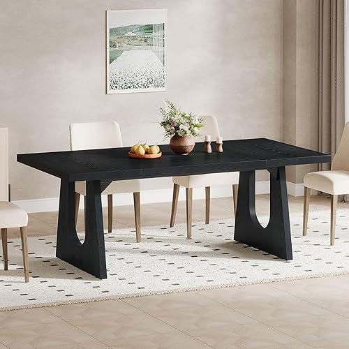 Miniatura 7 de Tribesigns Mesa de comedor grande para 6-8 personas, mesa de cocina moderna de 70.9 pulgadas para cena con patas de madera negra, mesa de comedor