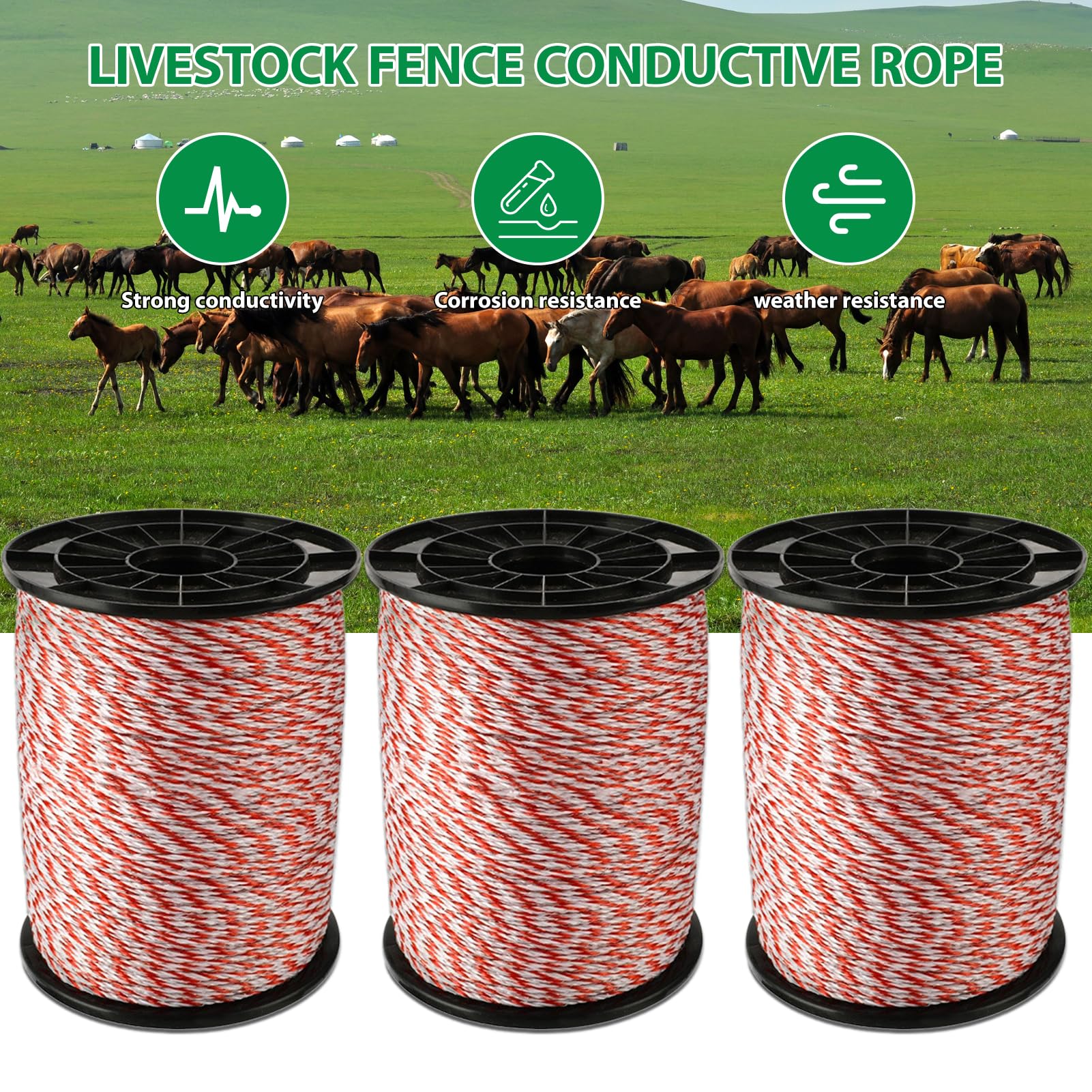 1000 M Fil de Clôture Électrique,Clôture Electrique pour animaux | 6 Brins de Fil Acier Inox,pour Clôture Electronique du Bétail,Résistant à Rouille, pour Chevaux, Vaches, Moutons et Chiens