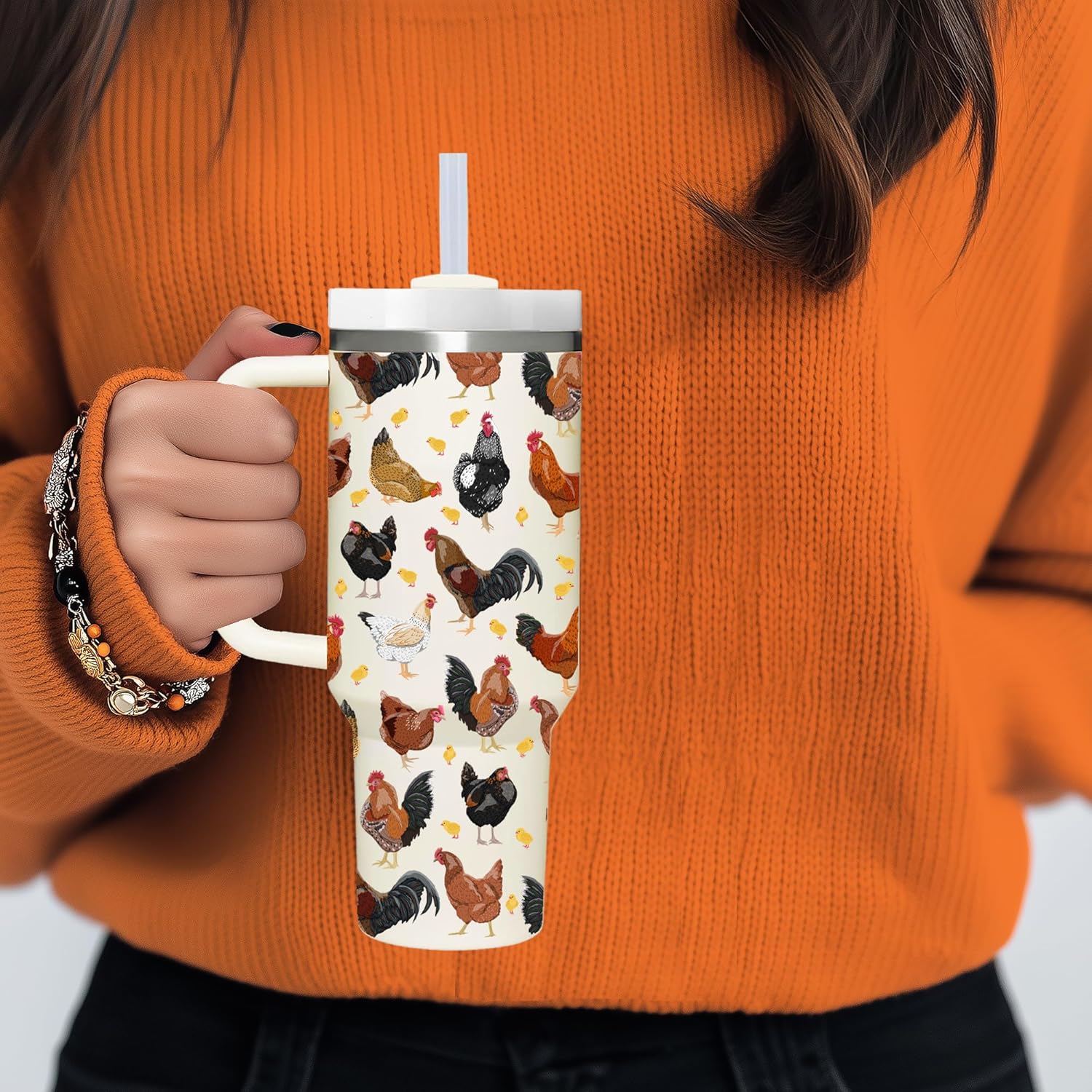 40 OZ Chicken Tumbler with Handle.Chicken Lover Cup Gift.40 OZ Unique Birthday Christmas Chicken Tumblers Gifts for Women Men. - Image 3